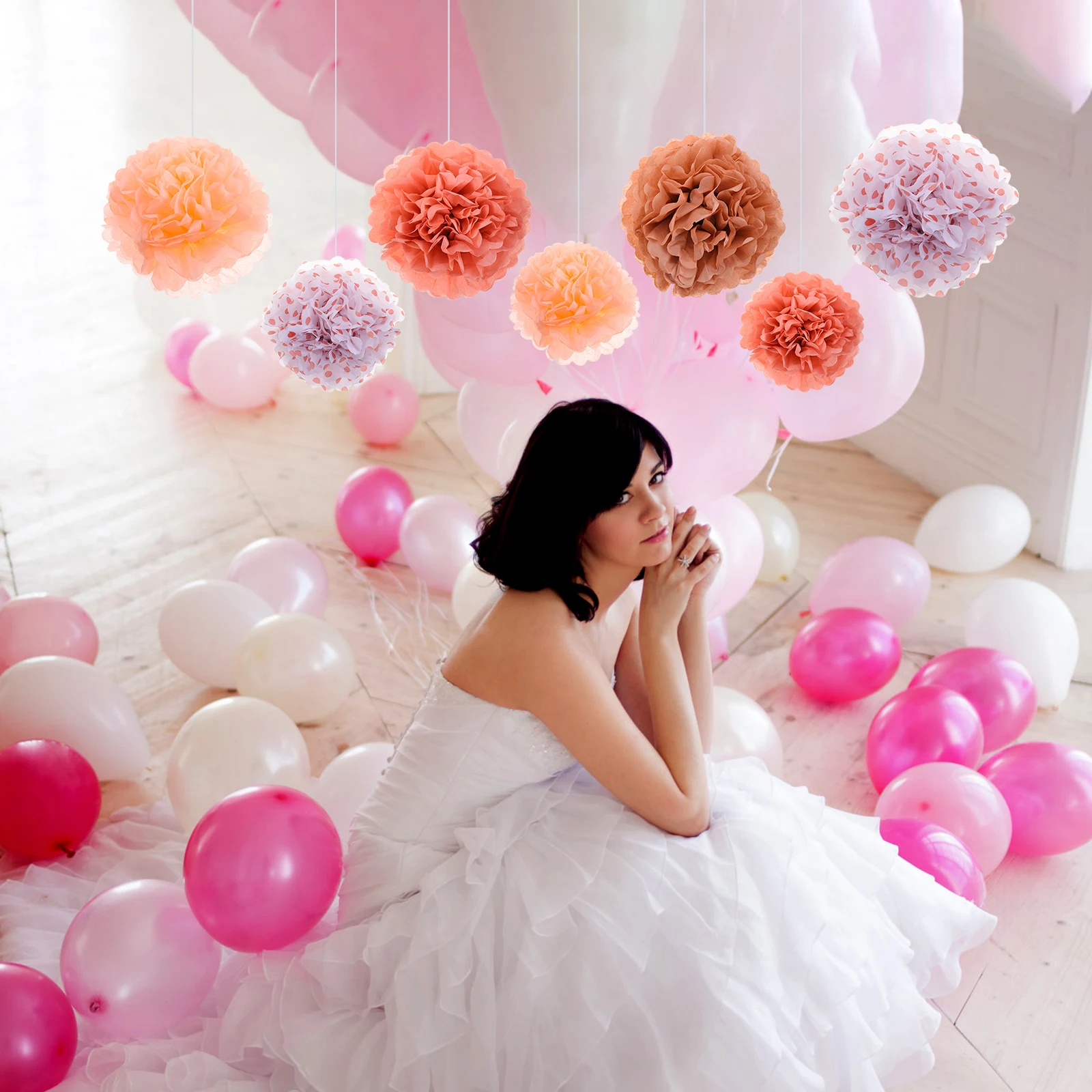 

12Pcs Rose Gold Paper Flower Ball Honeycomb Decor for Wedding Birthday Party Scene Hanging Decoration Honeycomb Ball Pendants