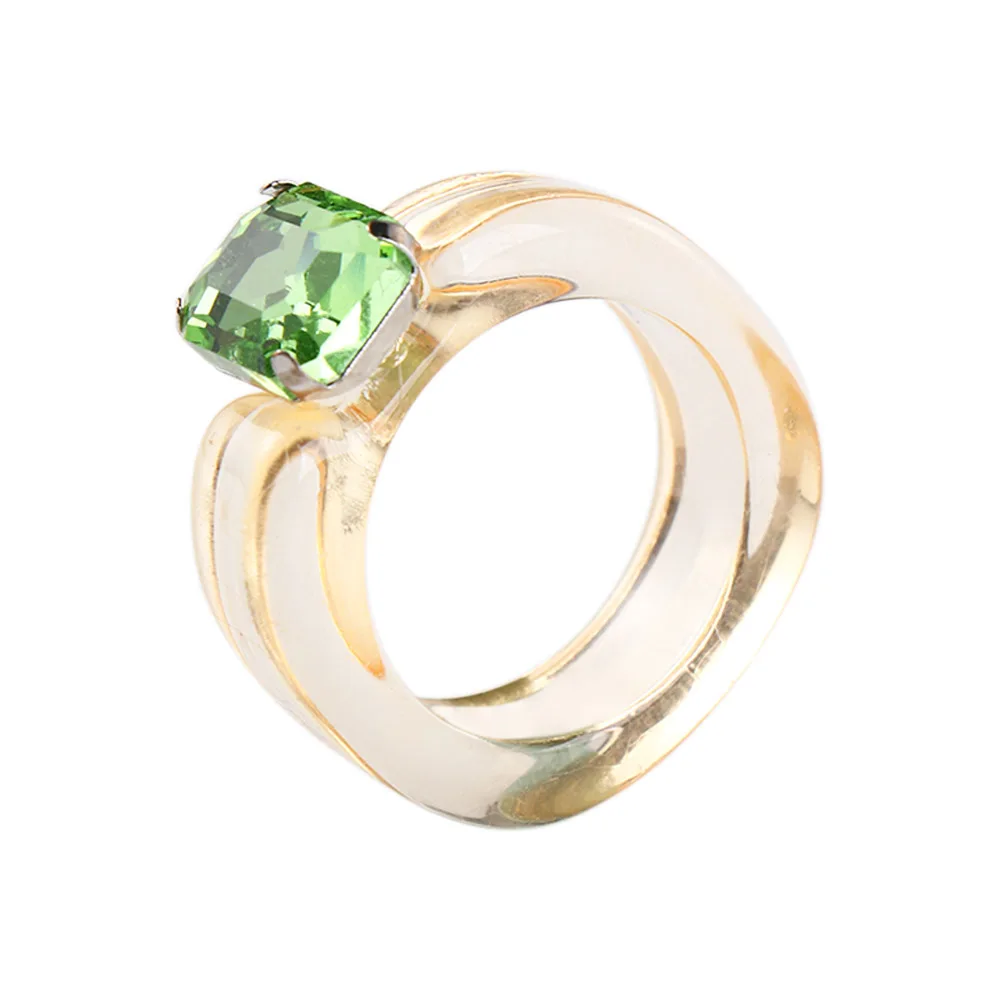 Trendy Vintage Girls Rhinestone Cool Acrylic Resin Rings Fashion Jewelry Transparent Finger Ring