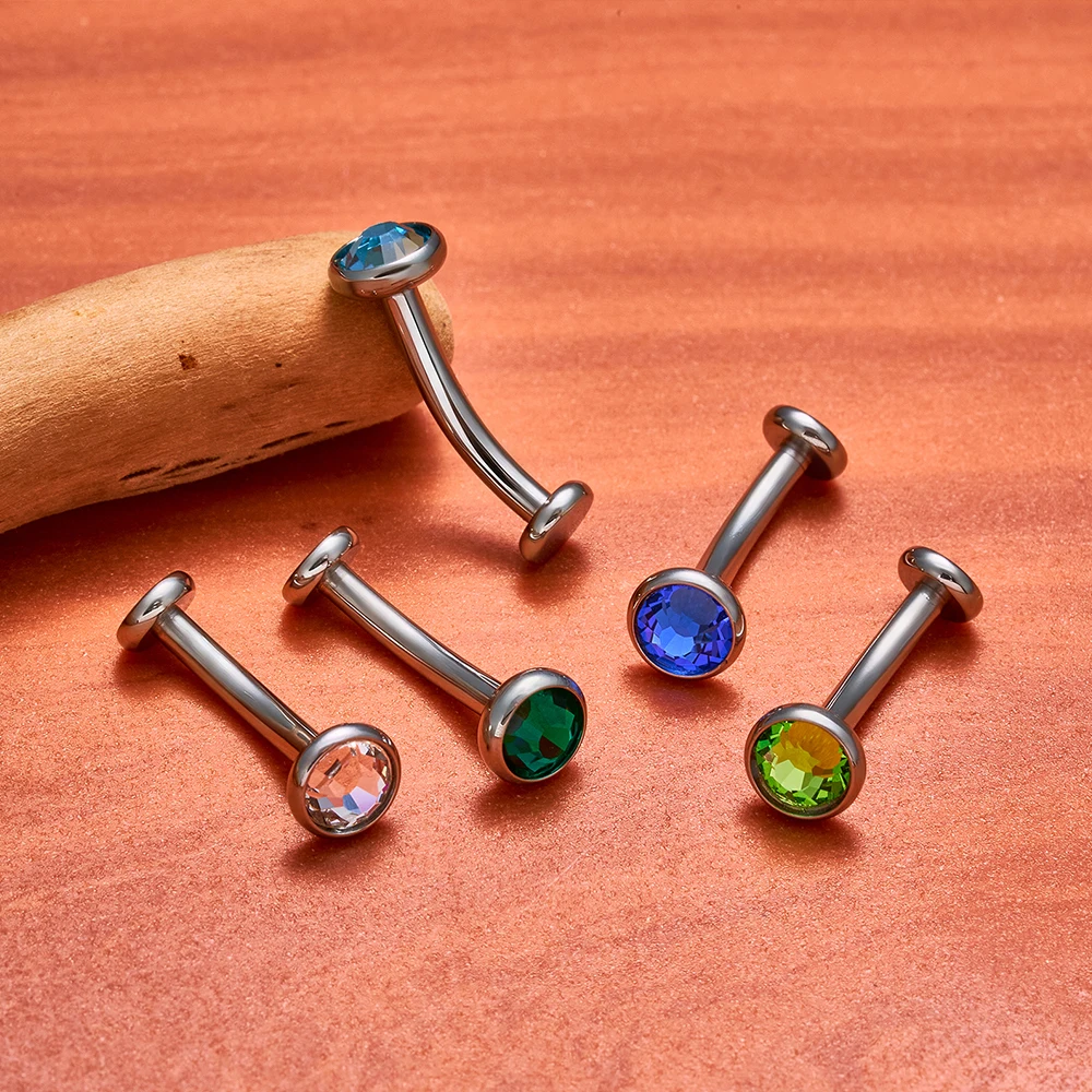 1/5PCS ASTM F136 Titanium Belly Button Ring 14G CZ Internal Thread Flat Back Curved Bar Navel Ring Women Body Piercing Jewelry