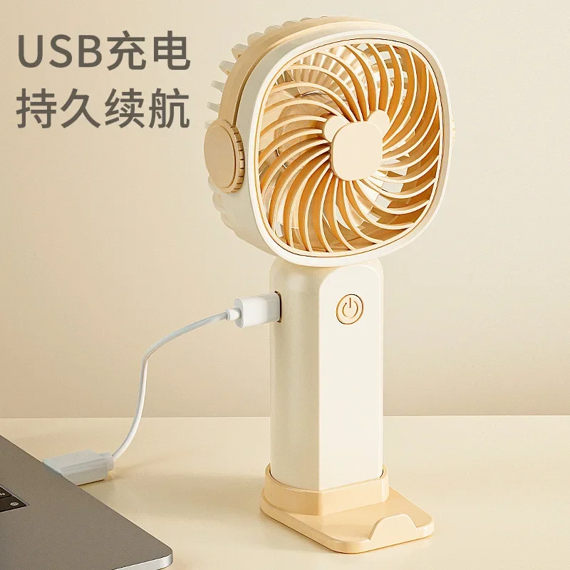Portable Handheld Fans USB Charge Battery Desktop Mini Fan Fisherman Student Summer Outdoor Climbing Fan with Phone Holder 17cm