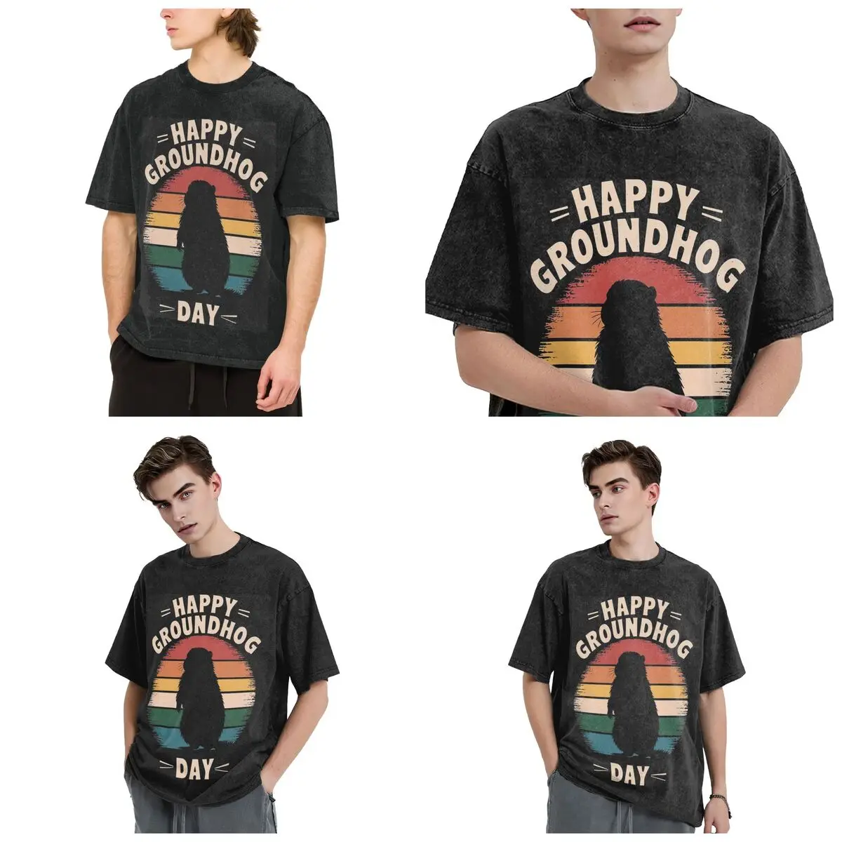 Celebrate Groundhog Day Hip Hop Short Sleeve T-Shirts Washed Tops Tees Streetwear T Shirt Harajuku for Men Women