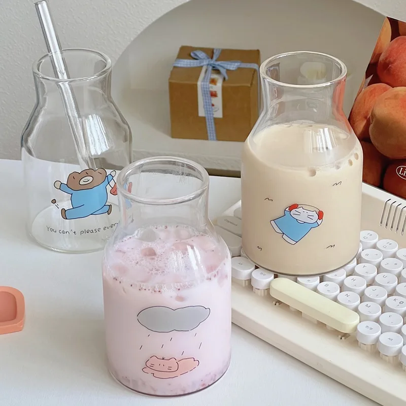 

Korean Ins Style Glass Cup Large Capacity Tumbler For Iced Coffee Cold Brew Breakfast Milk Juice Aesthetic Drinking Glass