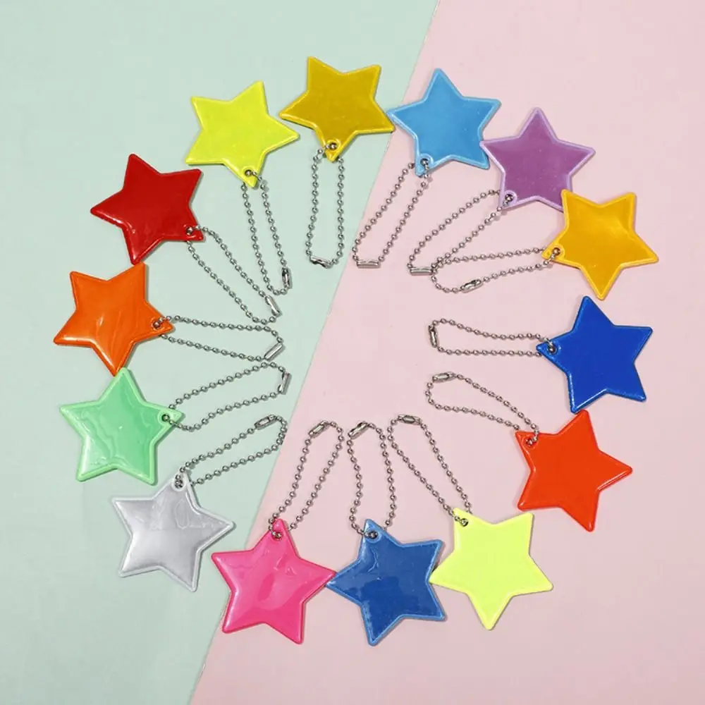 Colorful Star Reflective Keychain Bag Pendant Accessories Reflector Keyrings For Visible Safety Night Traffic Safety Reflector