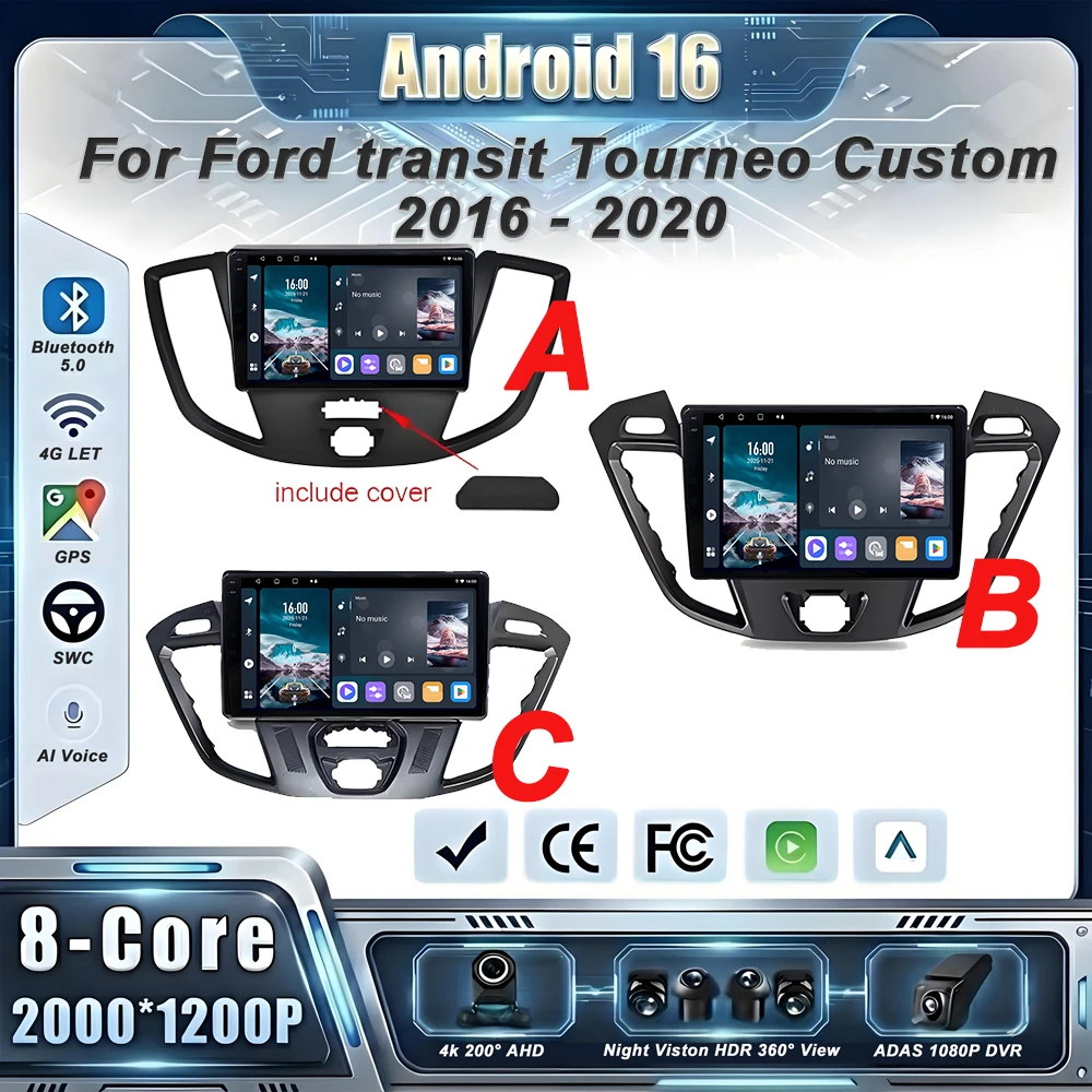 For Ford transit Tourneo Custom 2016 2017 2018 2019 2020 Car GPS Android 16 Auto Radio Stereo Head Unit No 2din DVD Screen DSP