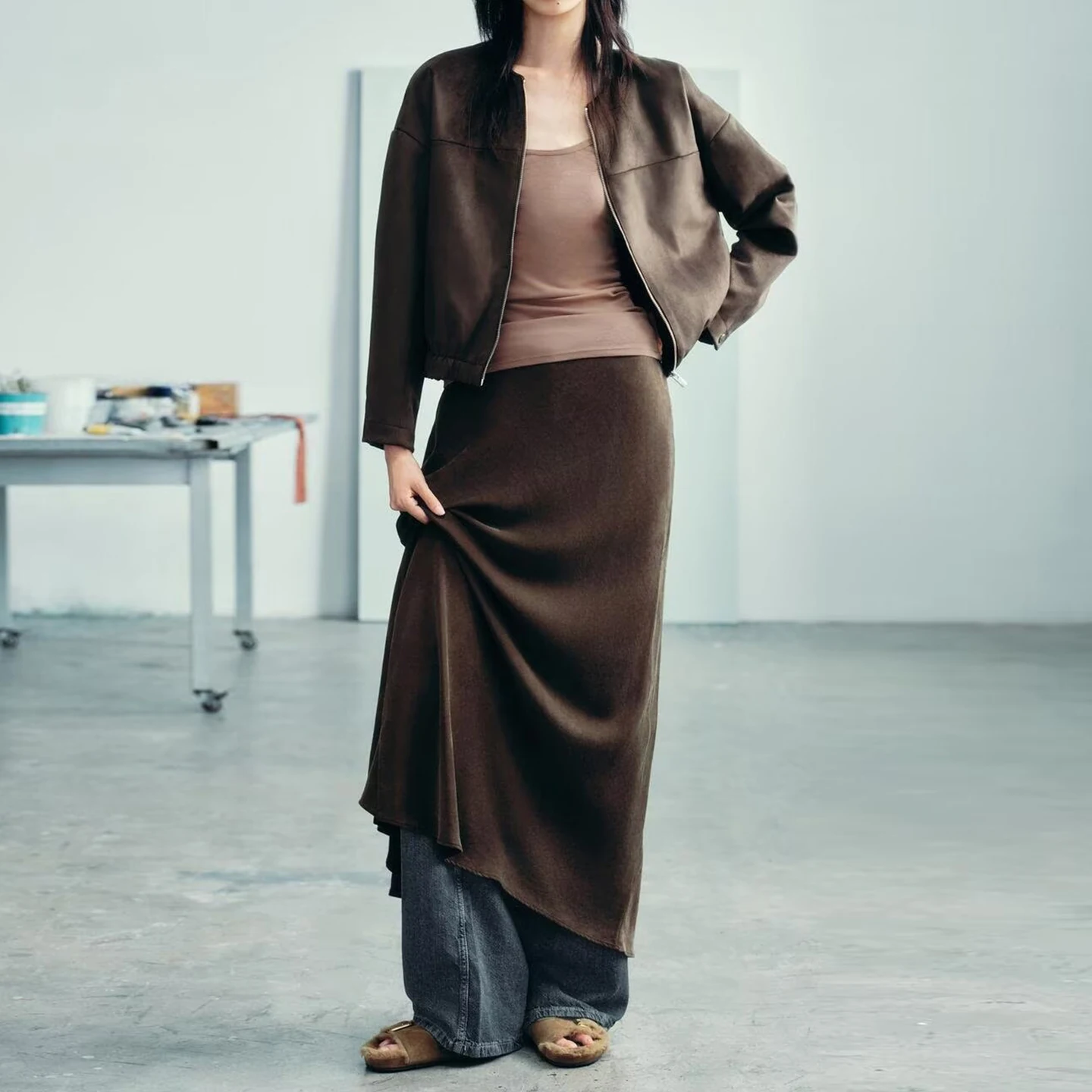 เสื้อแจ็คเก็ตนักบินผู้หญิง รุ่นลำลอง ทรงพอดีตัว แขนยาว ความยาวปกติ  ป้องกันขนสัตว์  ลายหนัง  คอลเลคชั่นฤดูใบไม้ร่วง 2025