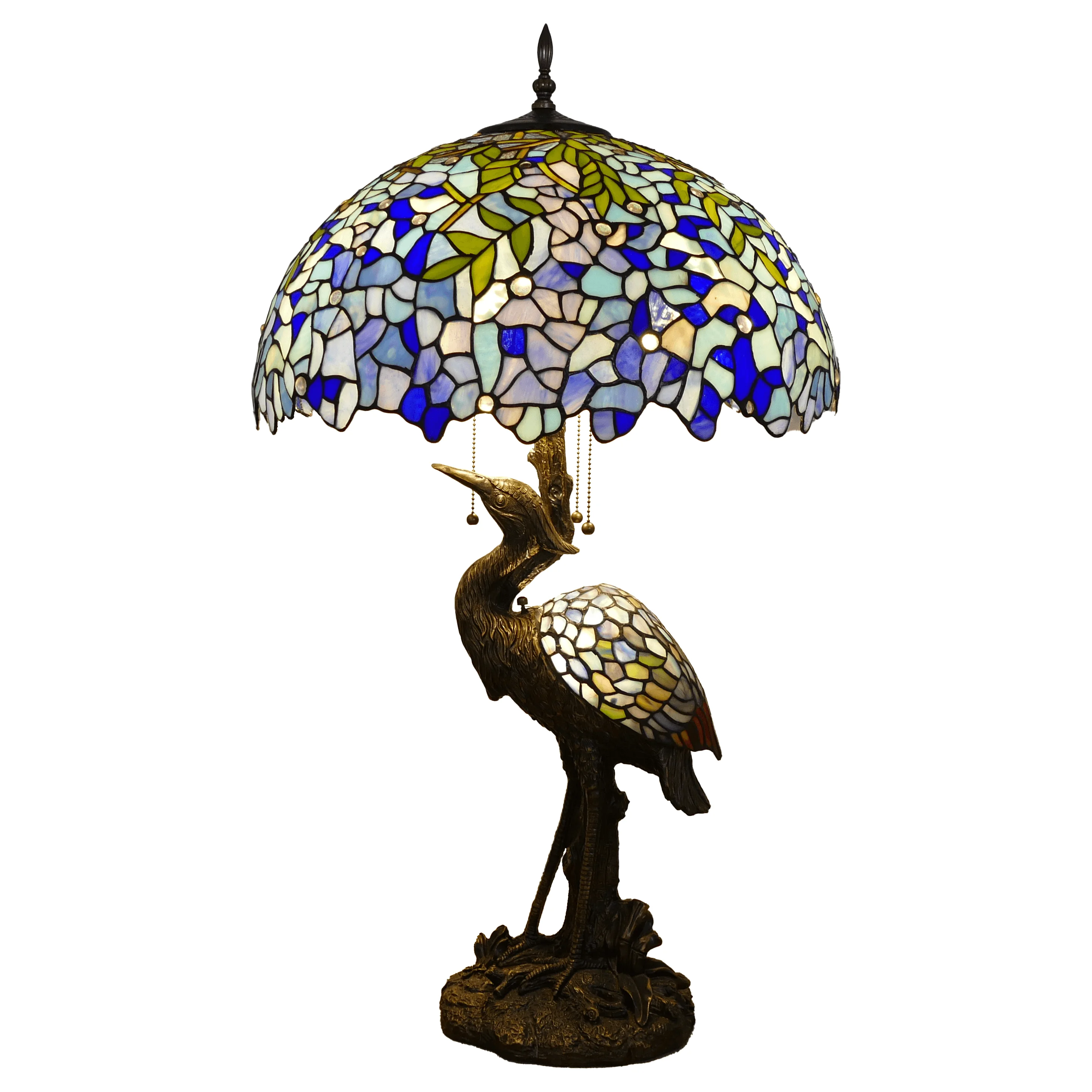 

Traditional Hand-made Wisteria Glass Lamp Shade, Resin Base Bedroom Living Room Study Hotel Decoration Night Light