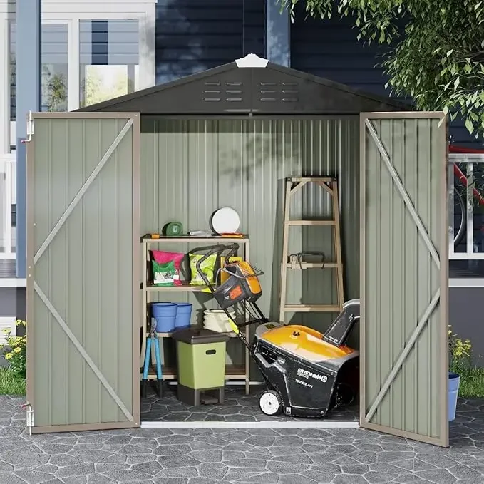 

Outdoor Storage Shed 6 x 4 FT Lockable Metal Garden Shed Steel Anti-Corrosion Storage House with Double Lockable Door