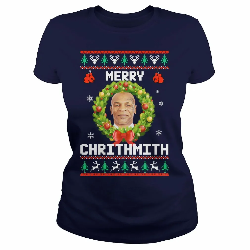 Mike Tyson Merry Chritmith Christmas T-Shirt 100% Cotton O-Neck Short Sleeve Summer Casual Womens T-shirt Streetwear