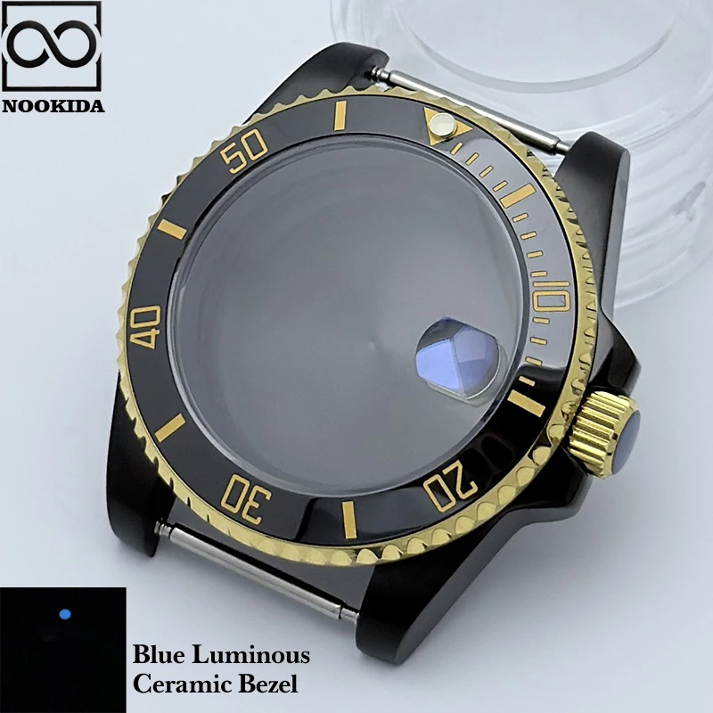 NOOKIDA Gold Frosted Black 40mm Diver Waterproof Black GMT Ceramic Bezel Fit NH35 Movement Sapphire Glass Watch Case