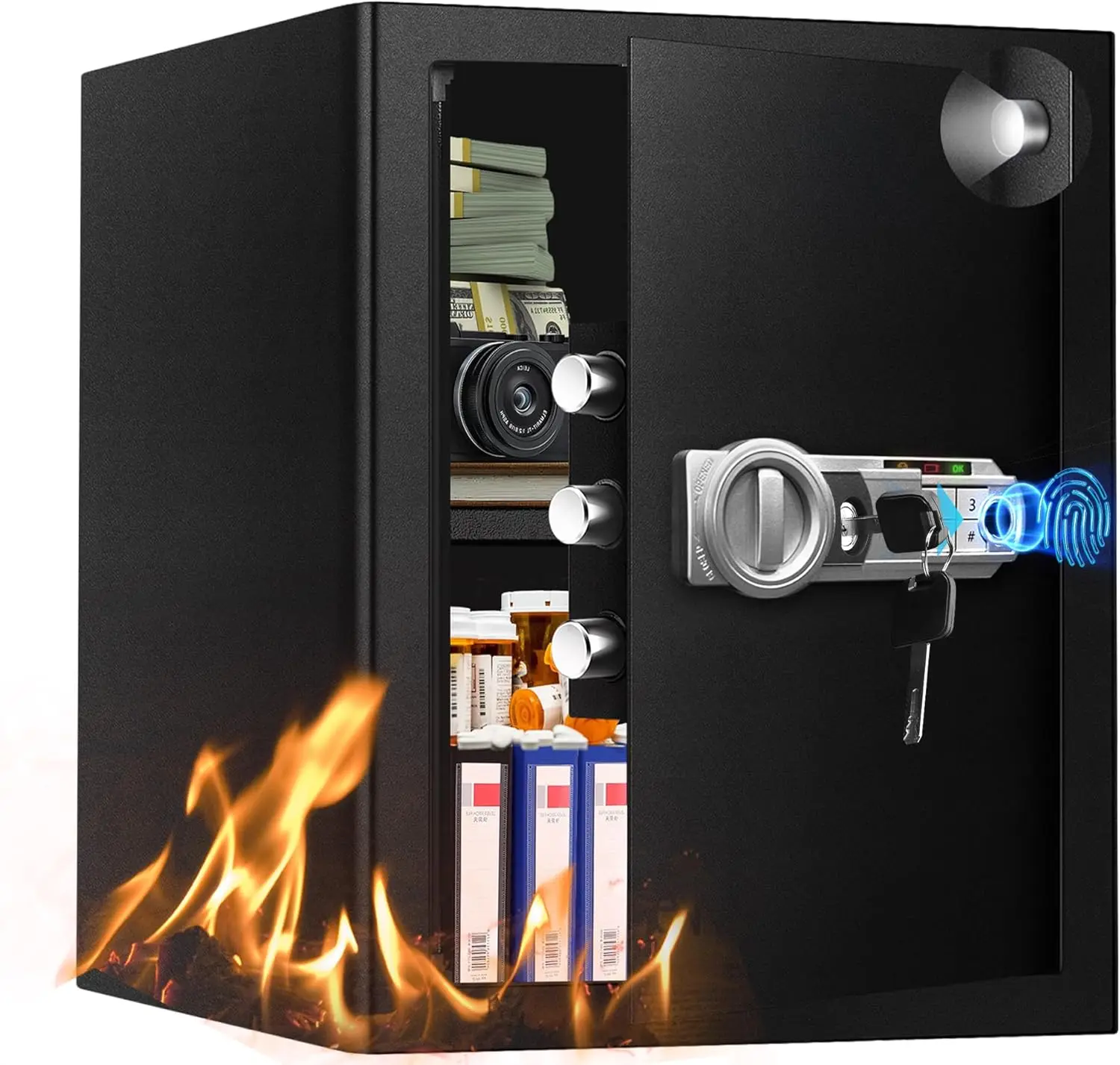 Large Biometric Fingerprint Safe for Home \u2013 2.4 CuFt Security Safe with Dual Unlock Mode, Alarm, Silent Keypad, USB-C Backu