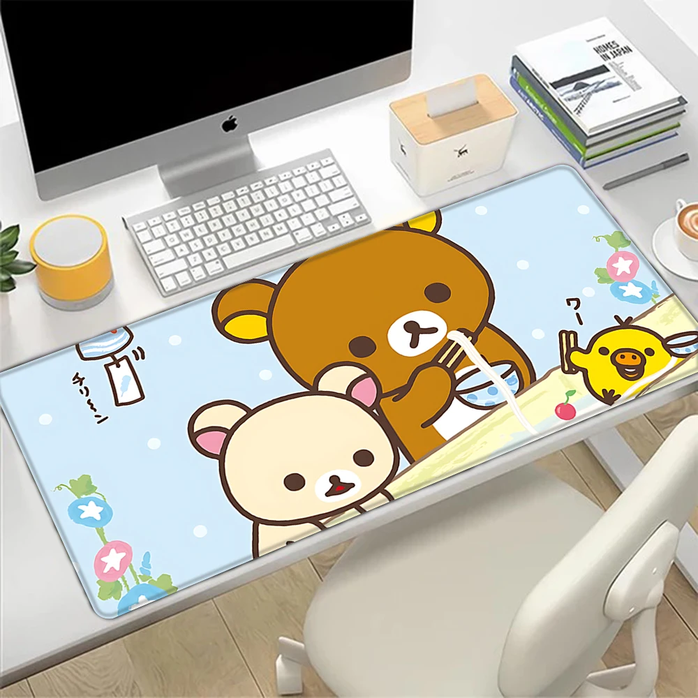 Cartoon Cute Rilakkumas Mousepad HD Printing Computer Gamers Locking Edge Non-slip Mouse Pad XXL90x40cm Keyboard PC Desk Pad