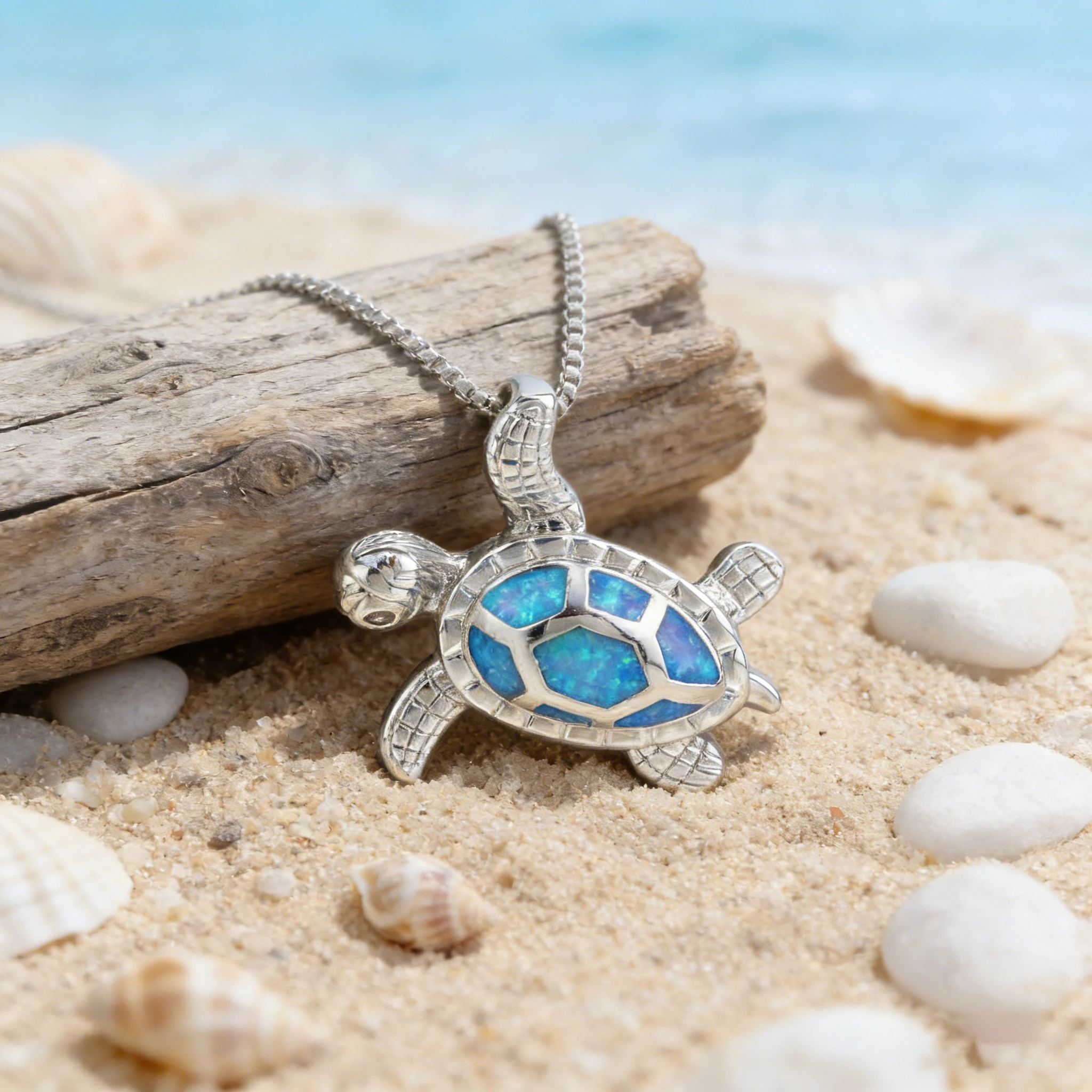 Boho Turtle Shape Charm Pendant White K Pendant Blue Opal Jewelry Necklace Pendants for Men & Women Valentine Aniversary Gifts
