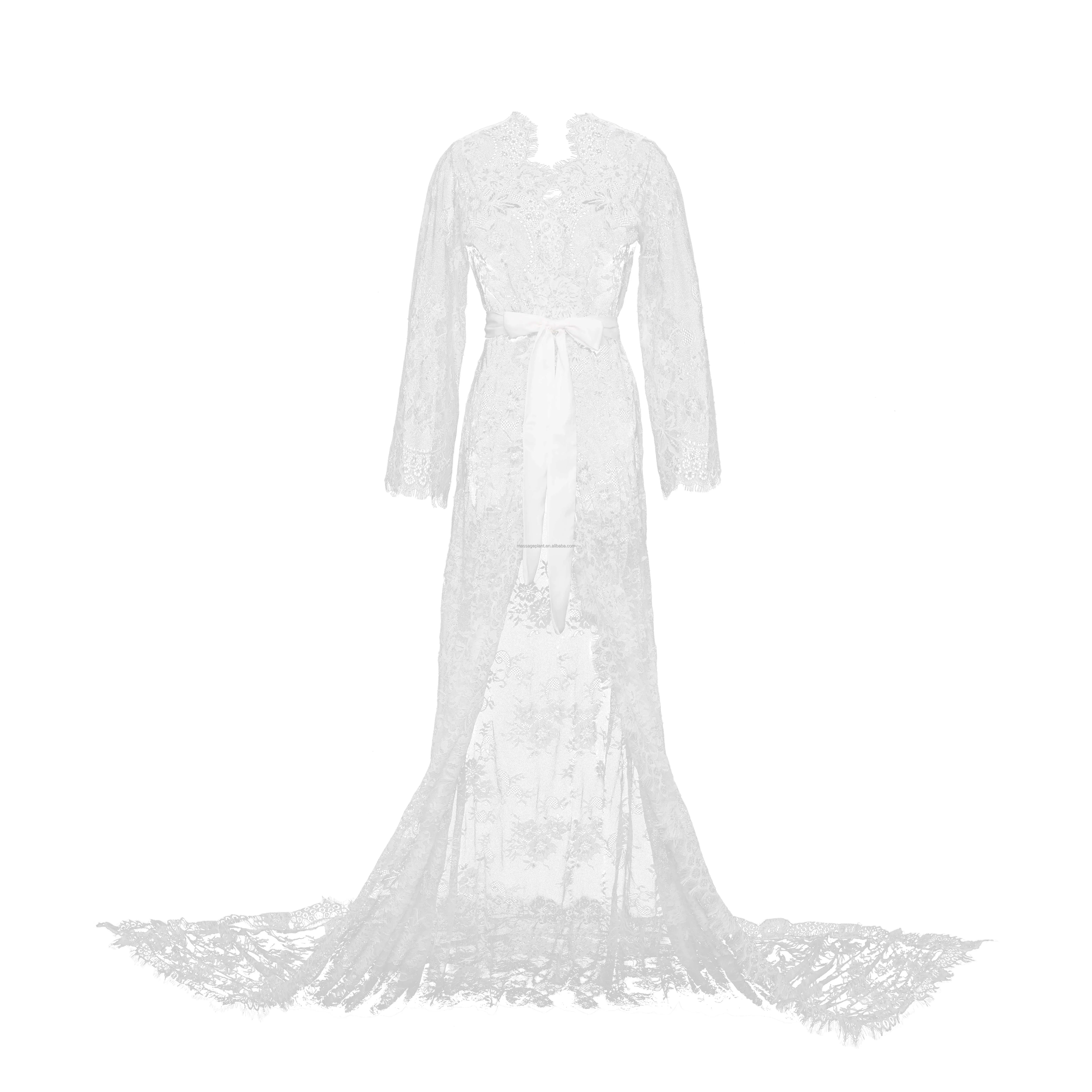 Bridal Lace Long Silk Nightgown Robe Bride Wedding Dress Bridal Gowns Lace Women Girls Sexy Robes