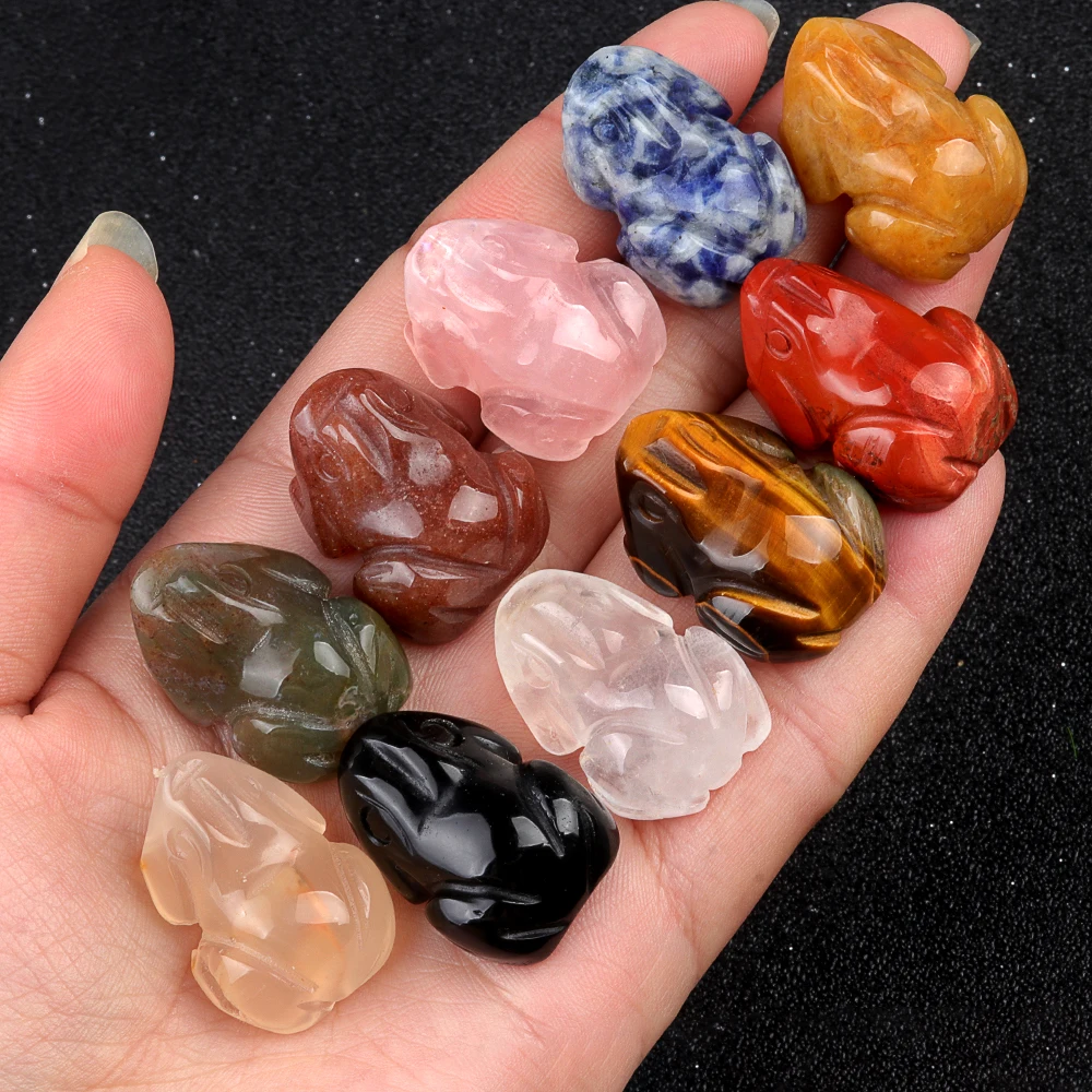 1PC Crystal Natural Semi-precious Stone Carved Frog Ornaments Table Mini Stone Decoration Home Handicrafts Landscape Ornaments