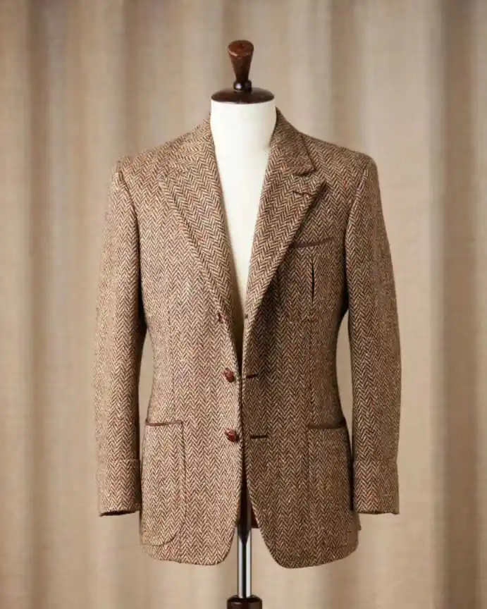 Elegant Herringbone Tweed Blazer Notched Lapel Single‑Breasted Pocket Detail For Business Casual Wedding Banquet Customized