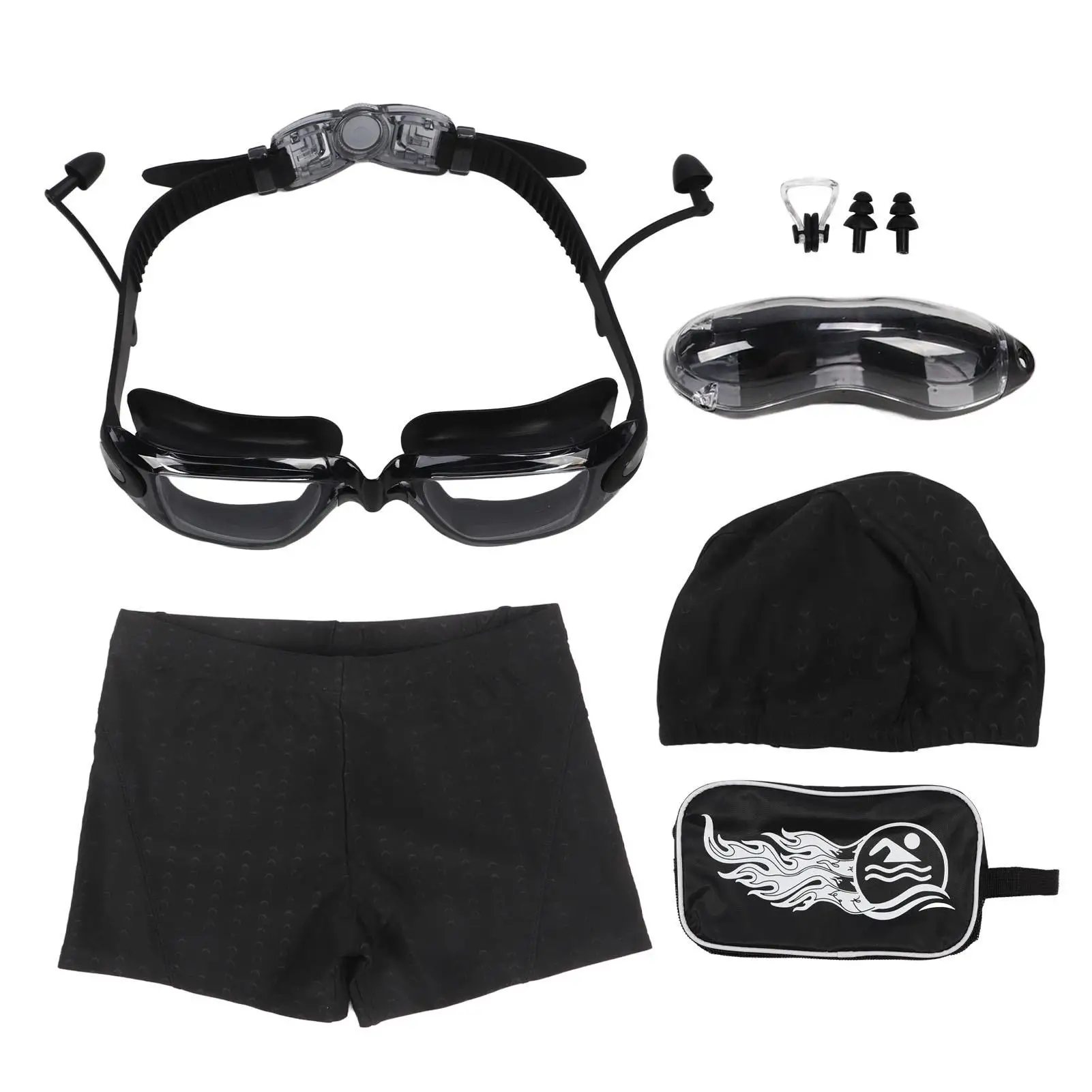 7-Piece Swimming Goggles Set - Anti-Fog, UV Protection, Includes Bathing Slips, Nose Clip & Ear Plugs