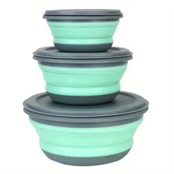 3Pcs/Set Bowl Sets Silicone Folding Lunch Box Folding Bowl Portable Silicone Folding Bowl Kitchen Outdoor Camping Tableware