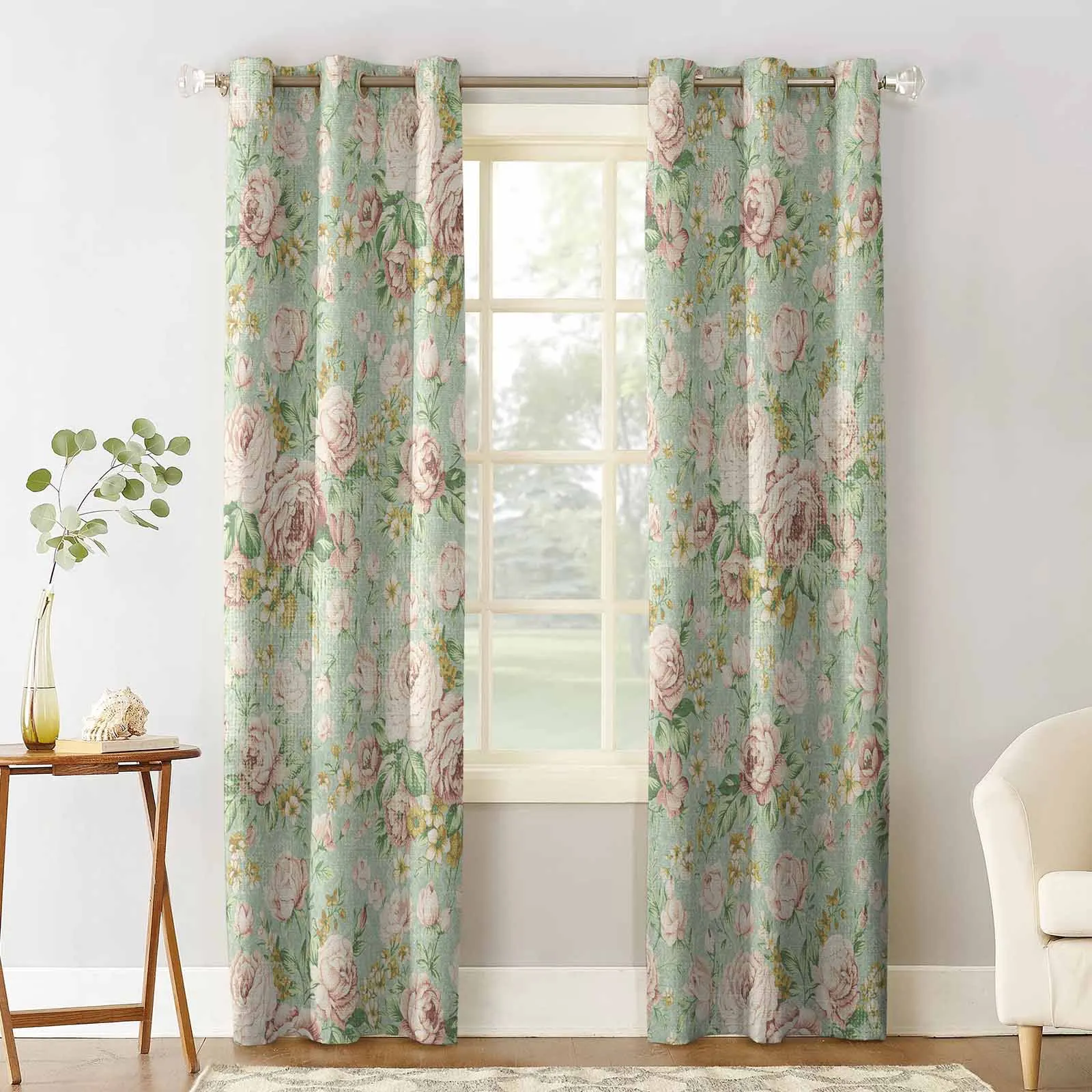 Flower Illustration Camellia Retro Living Room Bedroom Elegant Curtains For Kitchen The Room Window Treatments Drapes