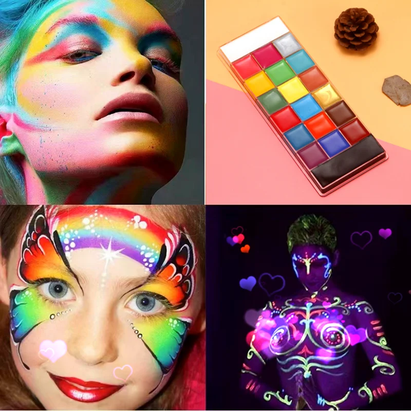 20 สีภาพวาดสีน้ํามันสําหรับคริสต์มาสฮาโลวีนพรหมละครไนท์คลับดิสโก้สีต่างๆแต่งหน้า Palette