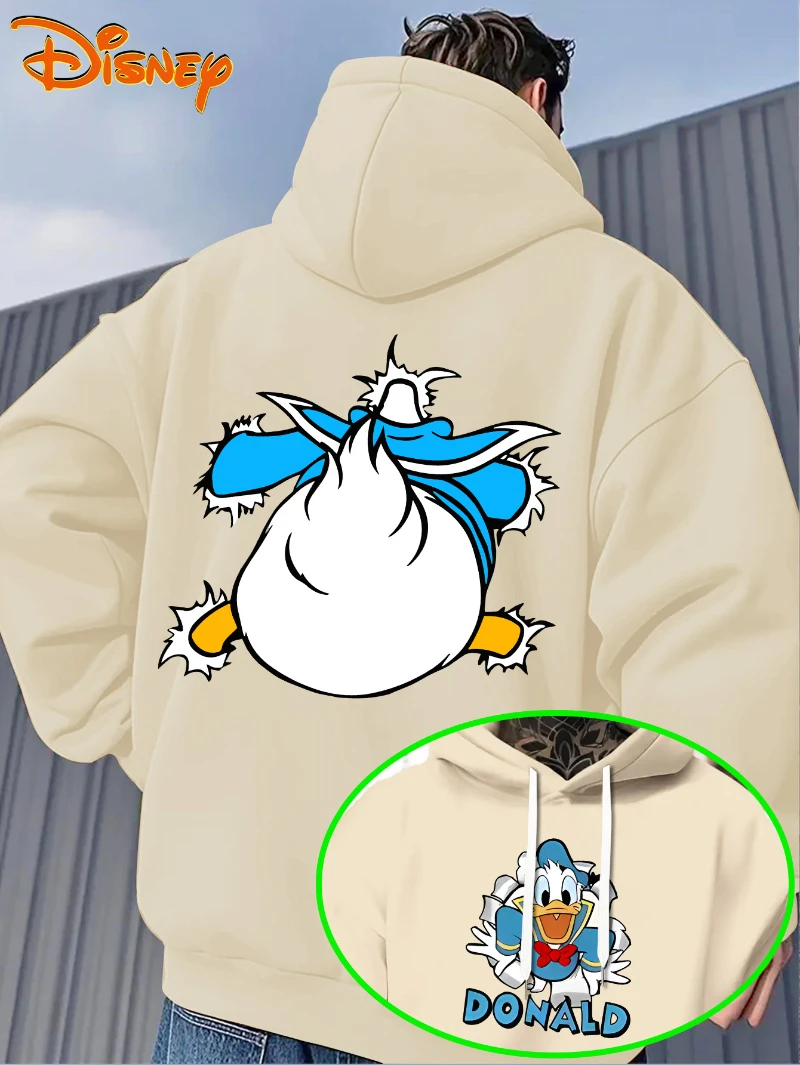 

Men'S Hoodie - Donald Duck Cartoon Print Pullover Sweatshirt, Loose Fit Hooded Sweater with Front Pocket
