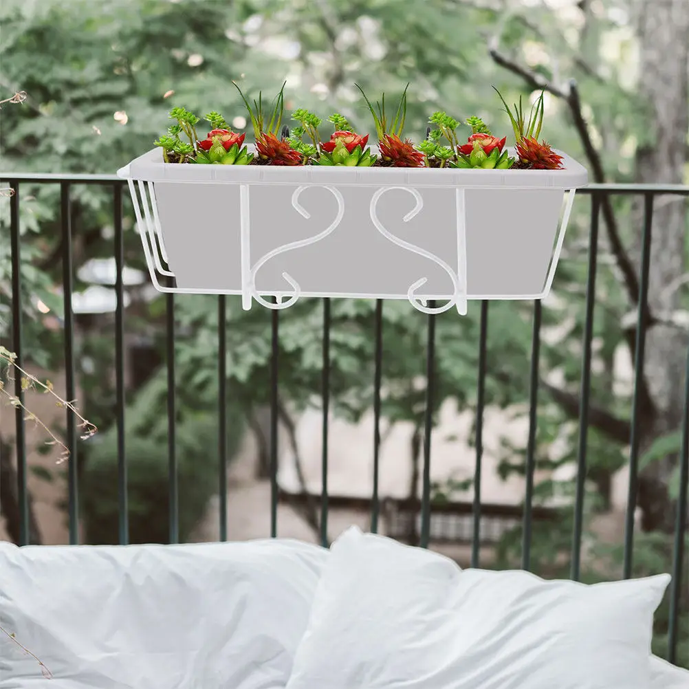 2Pcs Balcony Hanging Flowerpot Rack Sturdy Iron Plant Holder for Patio Garden Fence Decor Hanging Planter Baskets Outdoor Use view 5