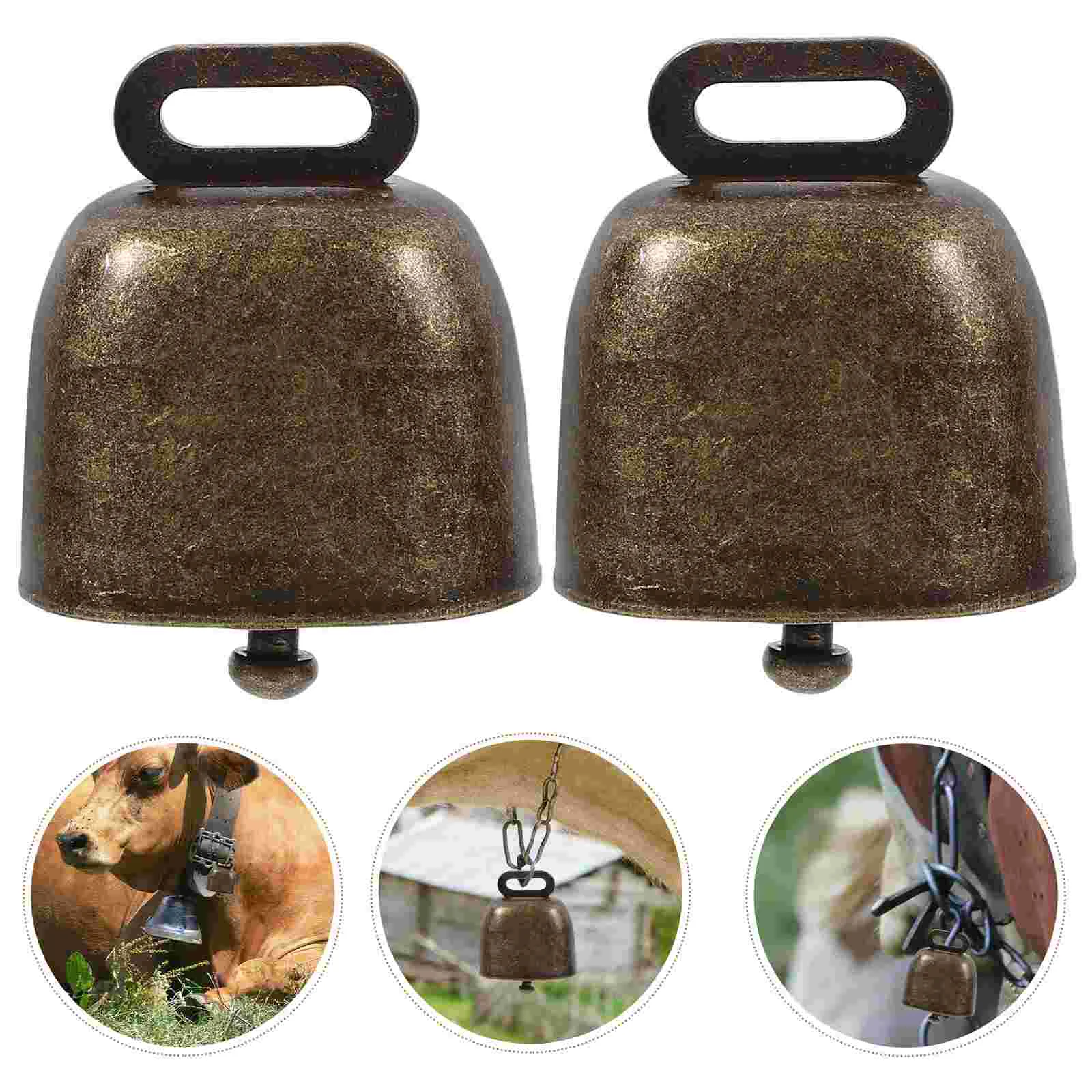 

2 Pcs Outdoor Playset Square Calling Bells with Handle Little Child Cowbells Noisemaker