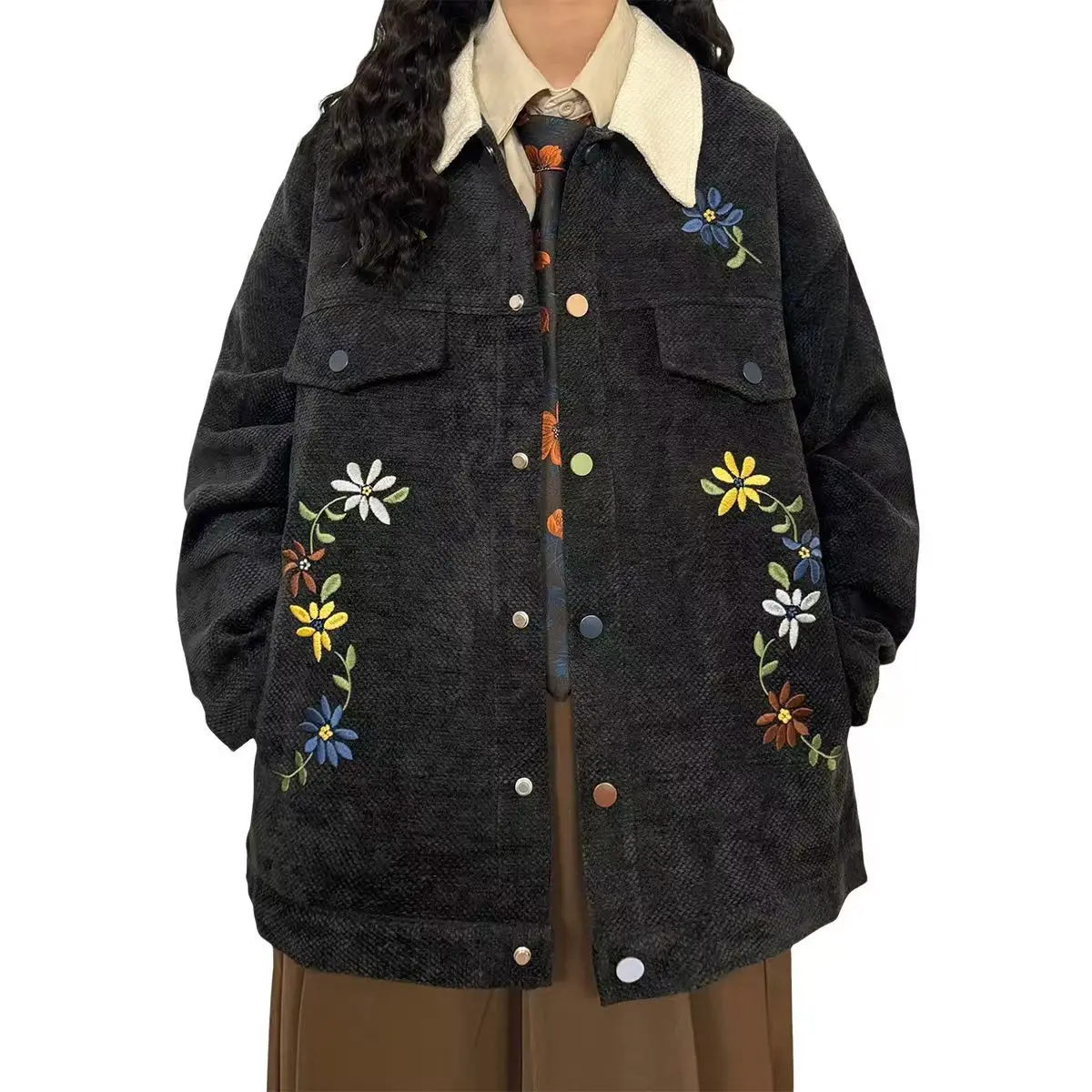 

Women's Floral Embroidery Design Cardigan Jacket Spring Autumn 90s Vintage Female Long Sleeve Casual Vintage Thin Coat