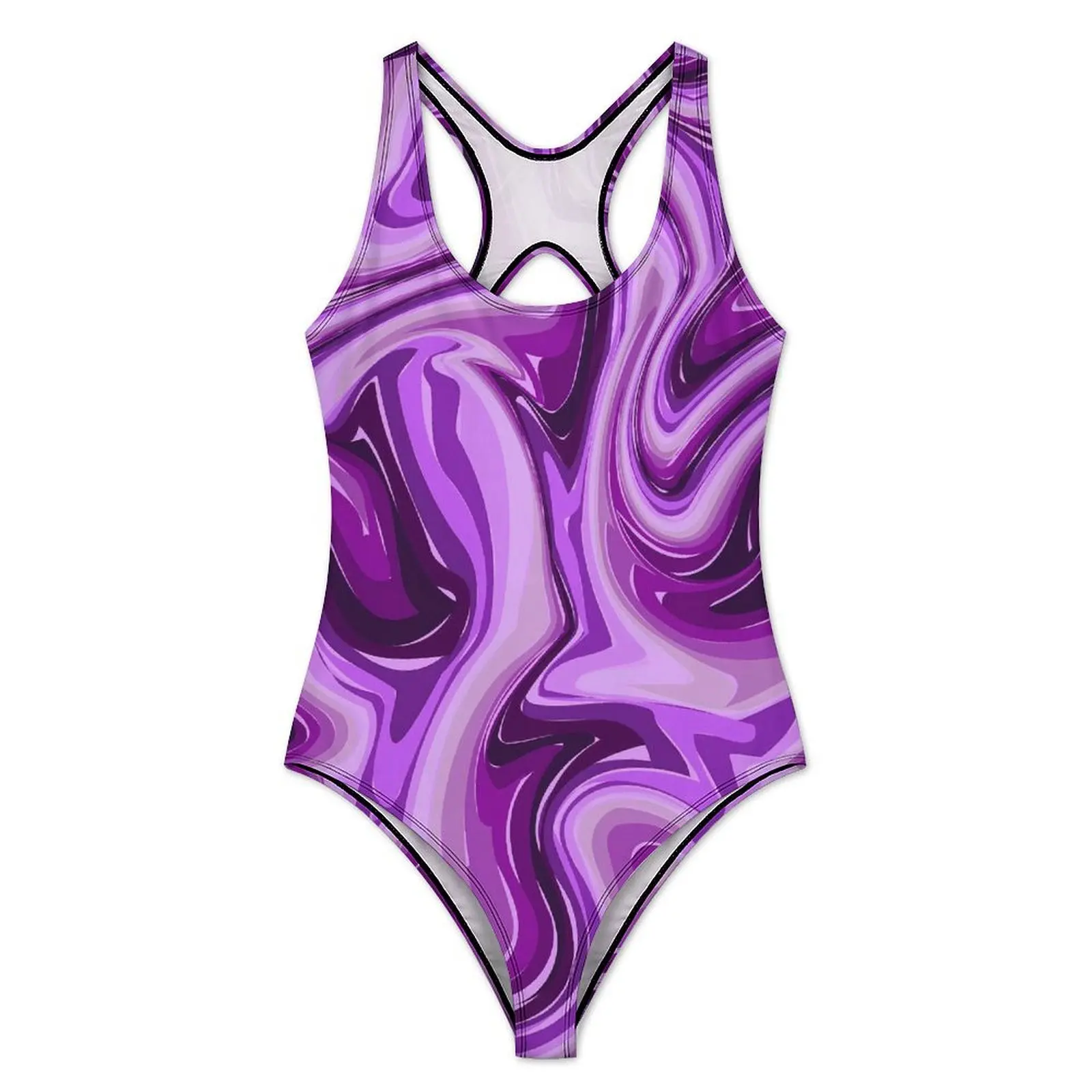 Purple Marble Print Swimsuit Sexy Liquid One-Piece Swimwear Push Up Swimsuits Trend Holiday Pool Bathing Suits