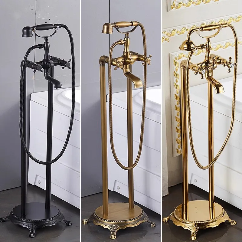 

Antique Bronze Bathroom Bathtub Faucet + Handheld Shower Free Standing Luxury BathTub Faucet Mixer Taps Floor Mounted Bathtub