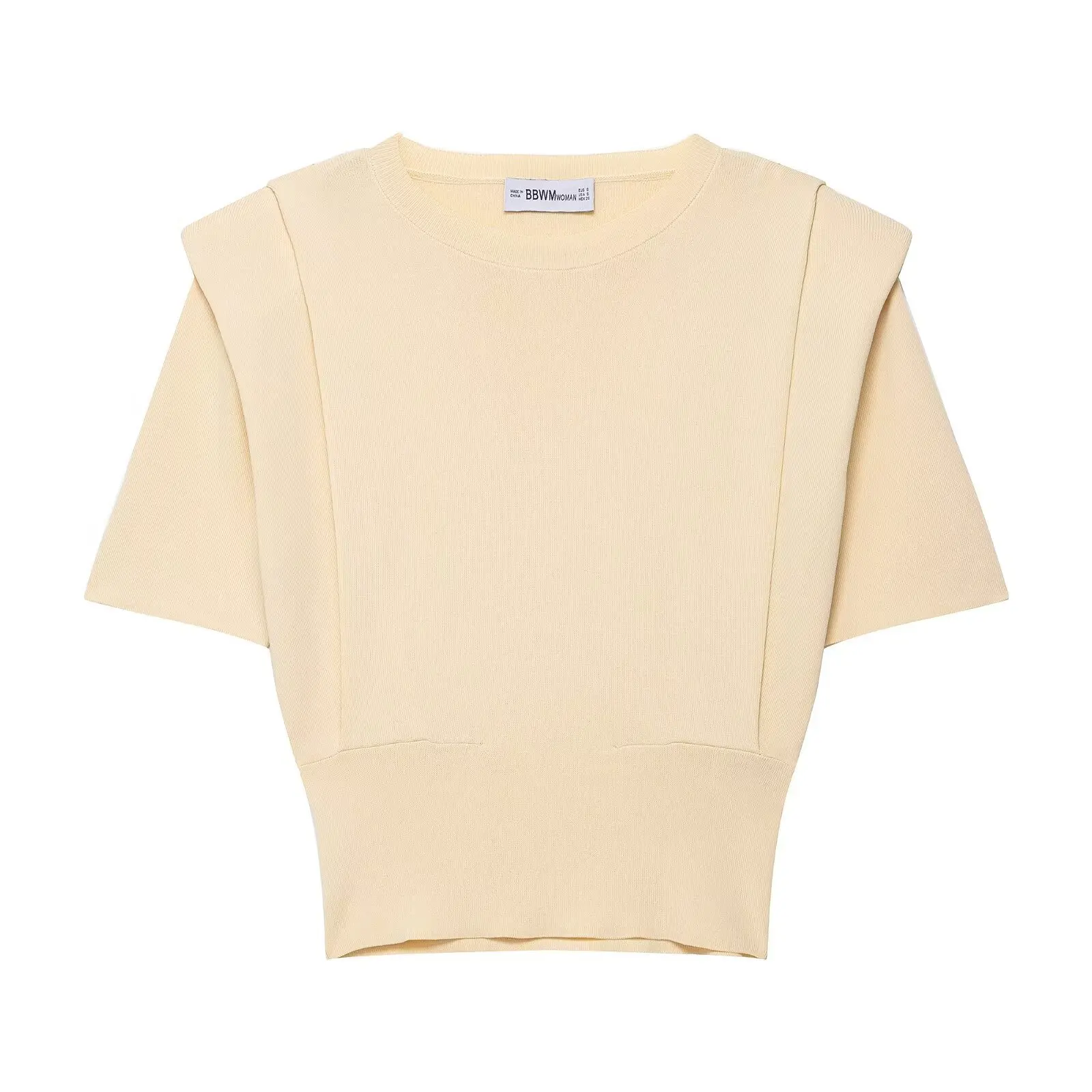 Women's Solid O-Neck Short Sleeve Knitwear Fashion Shoulder Pad Sweater Basic Pullovers Autumn Top