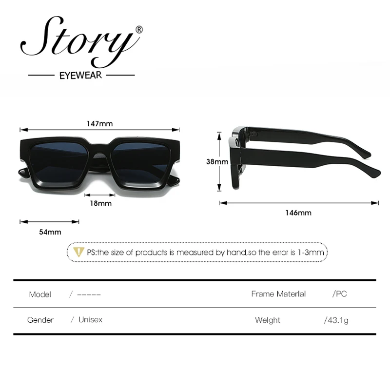 STORY Vintage Tortoiseshell Thick Square Sunglasses Women Men Brand Designer Fashion Chunky Rectangle Sun Glasses Female S19115