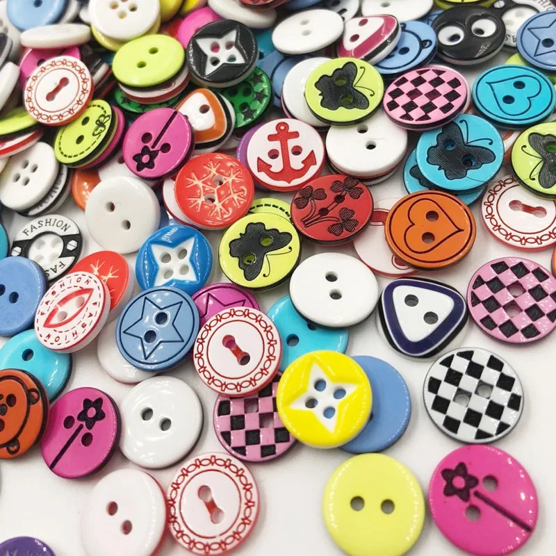 50/100pcs 12MM Lots Mix Colorful Cartoon Resin Buttons DIY Scrapbooking Accessories Kid's Apparel Sewing Notions PT171