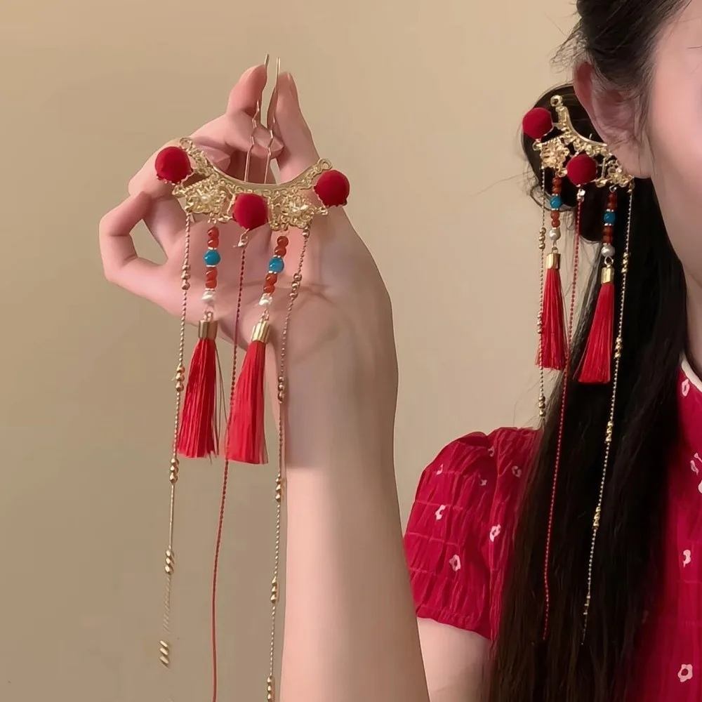 

Classical Retro Tang Dynasty Hairpin Pearl Tassel Hanfu Hair Stick Hair Fork Antique Bridal Hair Accessories Female