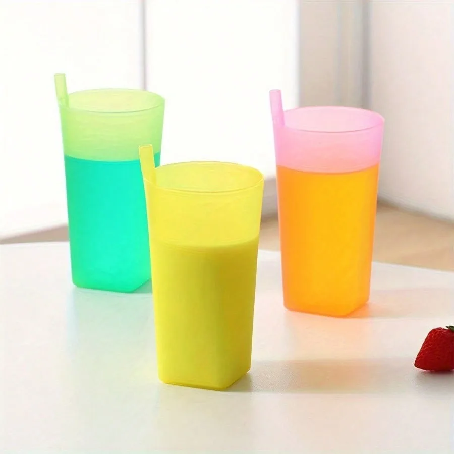 1PCS Smple Water Bottles Integrated Straw Cup Summer Children Water Goblet Thicken Frosted Uncovered Students Beverage Container