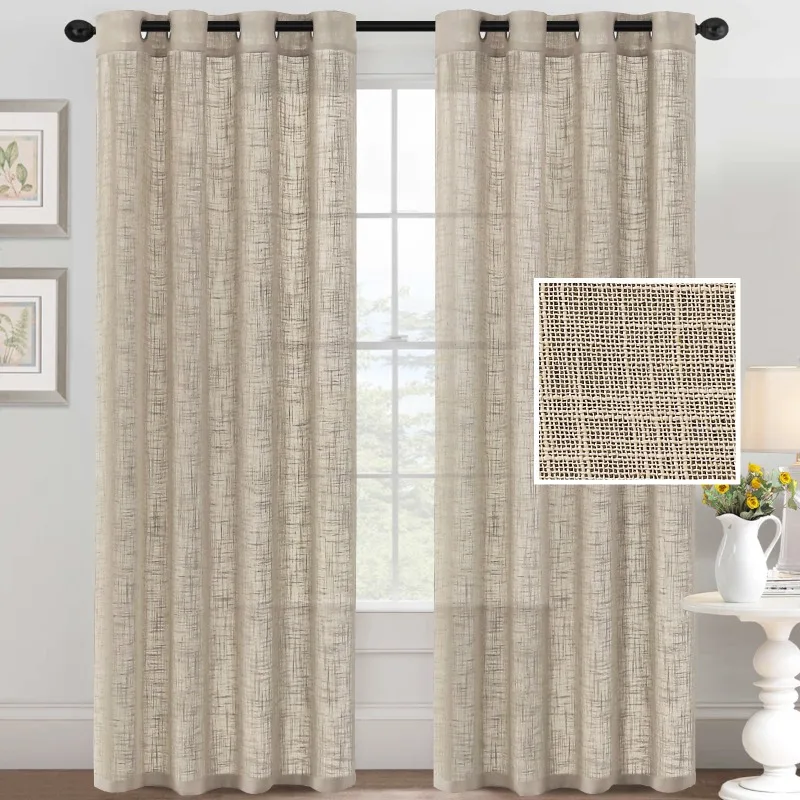 

Linen Curtains Translucent Simple Semi-blackout Curtains for Kitchen Living Room Bedroom Comfortable Sleep Curtains(Punch Hole)