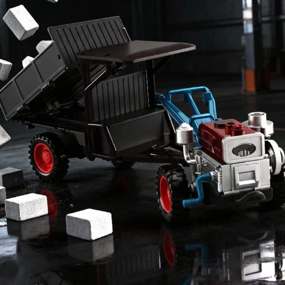 Alloy Diecast Tractor Model Sound Light Rubber Tires Farm Vehicle Simulation Car Model Pull Back Tractor Trailer Gifts