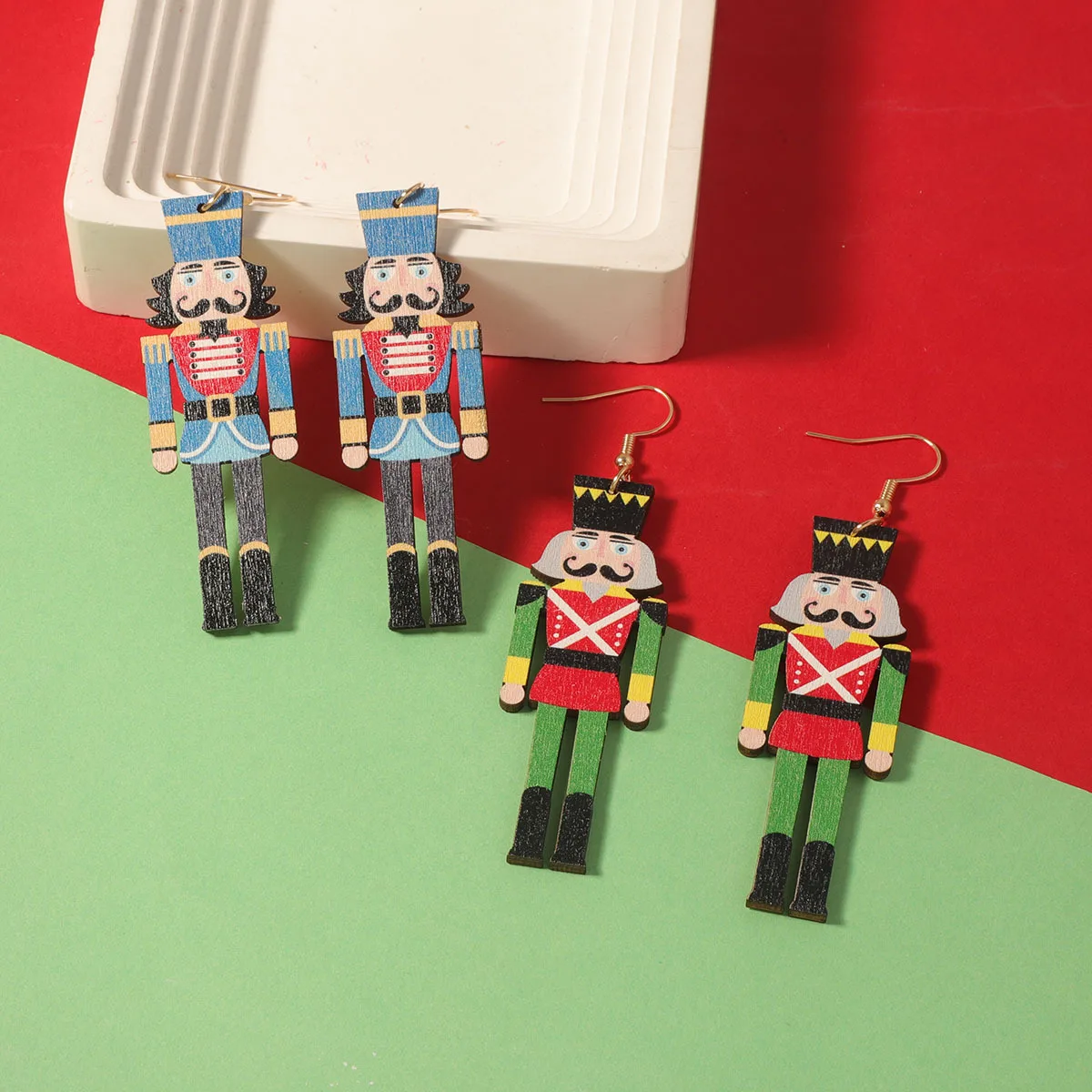 Walnut Soldier Wooden Creative Earrings Cartoon Christmas Gifts Color Printing Temperament Personalized Earrings Women