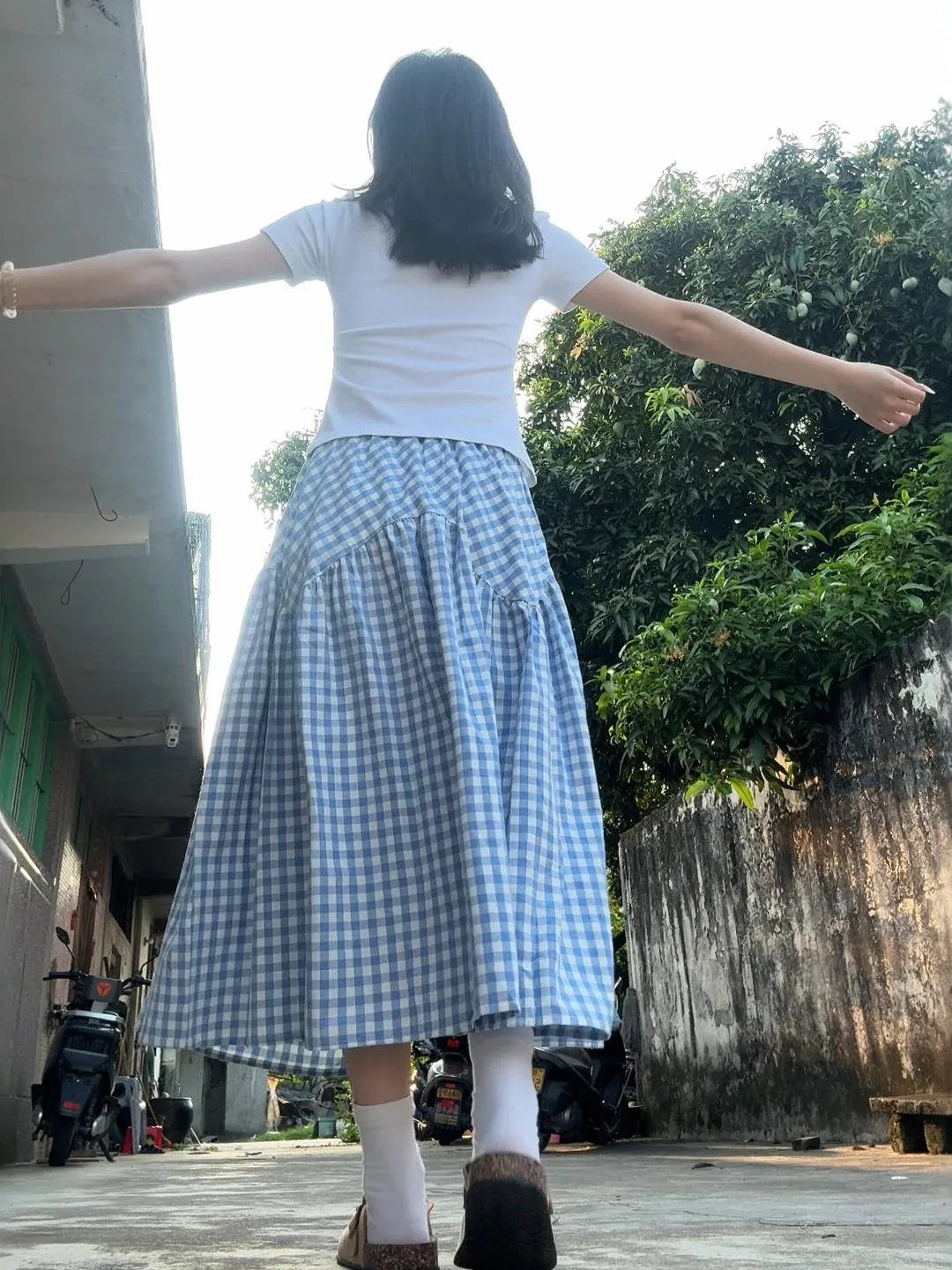 

High Waist A-Line Skirt Women's plus Size Retro Blue Plaid Long Skirt Korean Sle Loose Fit Spring Season Casual Wear