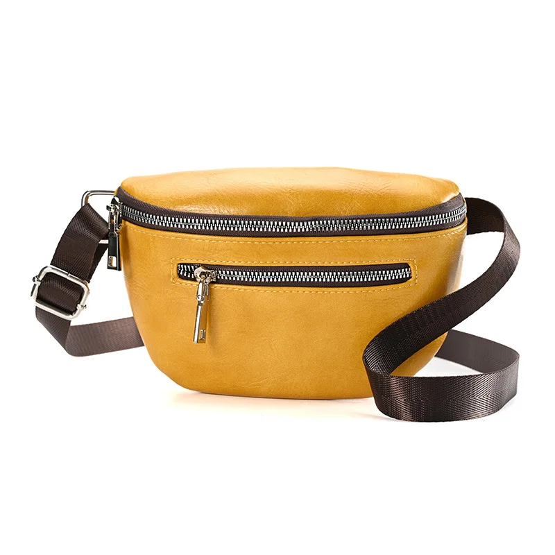 Luxury Designer Women\'s Chest Bag PU Leather Wide Strap Shoulder Crossbody Bag 2024 Female Fashion Fanny Pack Yellow Waist Bag