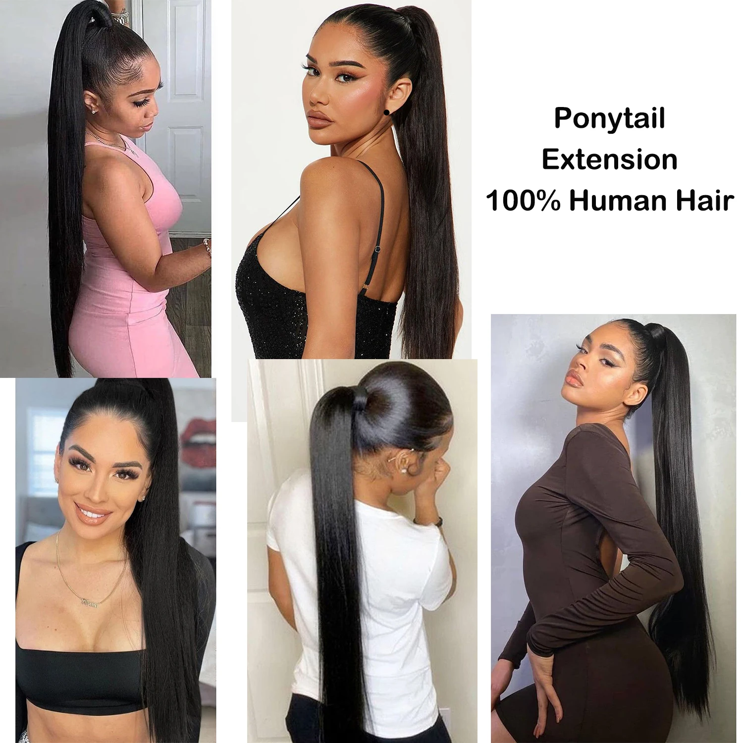 Clip di estensione della coda di cavallo con coulisse dritta da 8-26 pollici di colore naturale nelle estensioni dei capelli della coda di cavallo per le donne