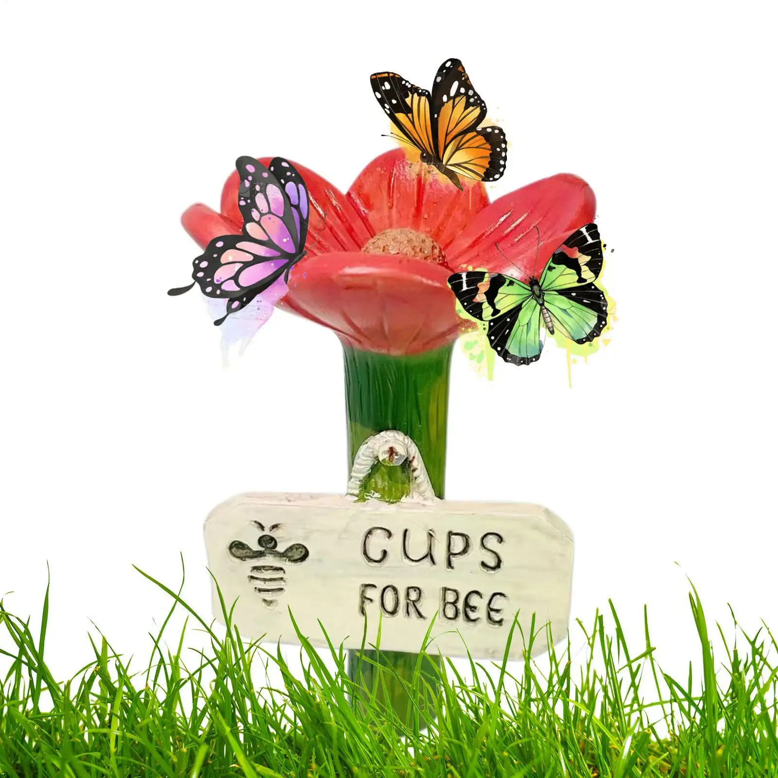 Small Insect Drinkers Bee Drinking Fountain Cup Flower Shape Bees Water Feeder Dispenser Garden Feeding Drinker Decorations