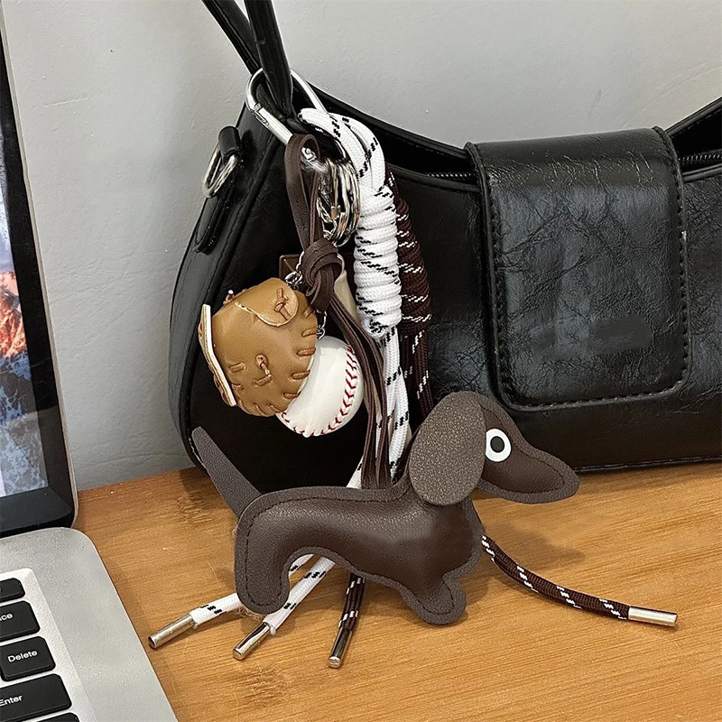1pcs Cute Braided Rope Bag Pendant High-grade Keychain Dachshund For Phone Bag Accessories