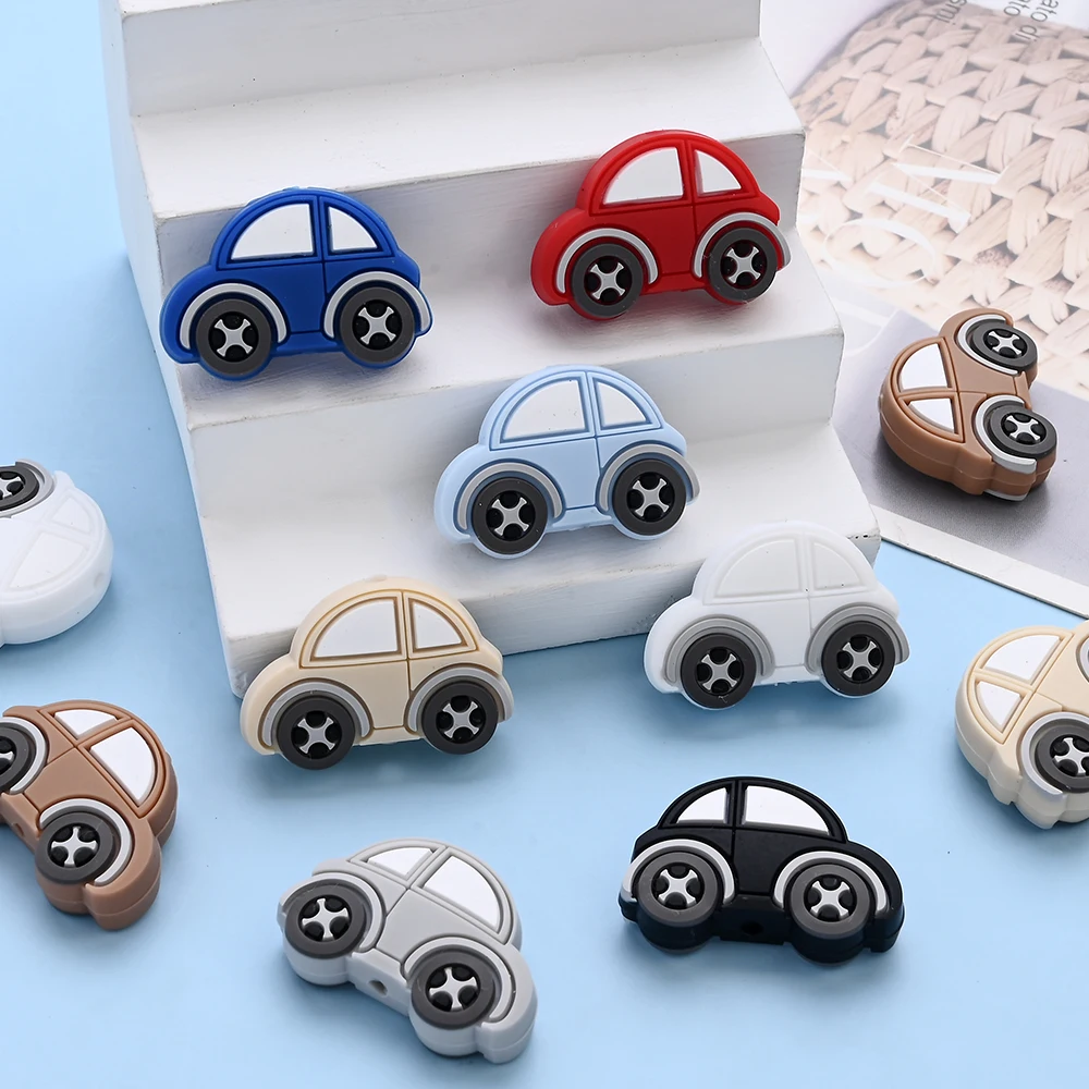 8Pcs DIY Silicone Bead Colorful Car Focus Bead Baby Nursing Teether Beads For Baby Pacifier Chain Bracelet Necklace Making Beads