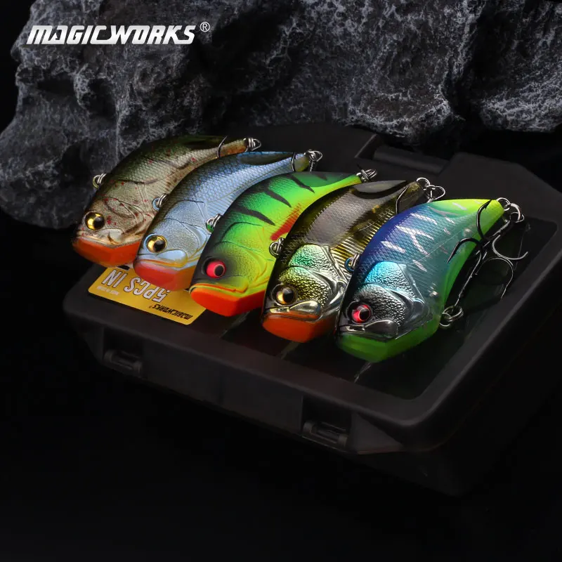 Works mágicos 5 peças por conjunto isca de pesca vibração 60mm 14.6g wobblers iscas artificiais lâmina vibratória poleiro iscas duras enfrentar