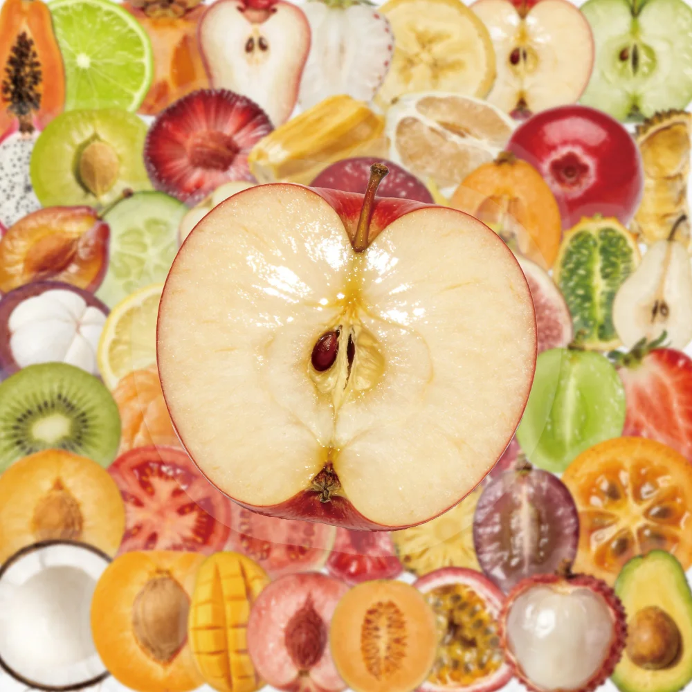 50 pegatinas PET de frutas frescas (manzana, naranja, uva) para decoración de alimentos, álbumes de recortes, fundas de teléfono y botellas