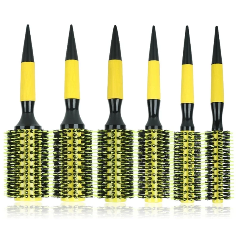 

1/6 шт., деревянная расческа из щетины кабана, круглая щетка для волос, женские бигуди, профессиональные парикмахерские расчески для завивки волос, инструмент для укладки