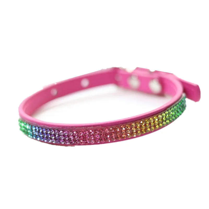 Collar ajustable cuero PU cristal y arcoíris para gatos y perros mini - imagen 3