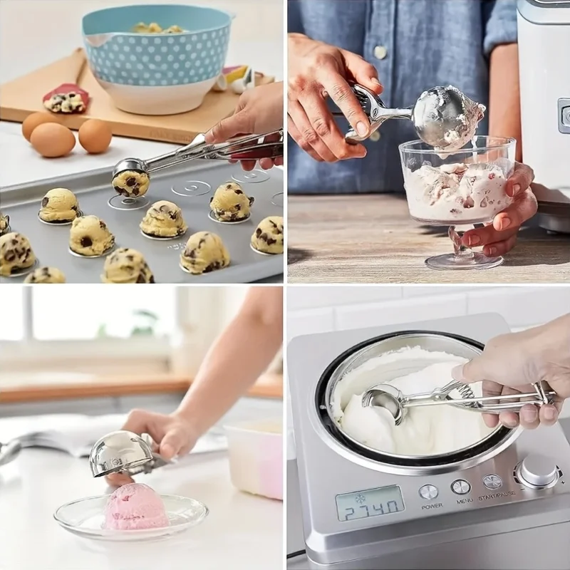 3pc Ice Cream Scoop with Trigger Stainless Steel Cookie Scoop for DIY Baking Fruit Cookie Dough Cupcake Kitchen Tool