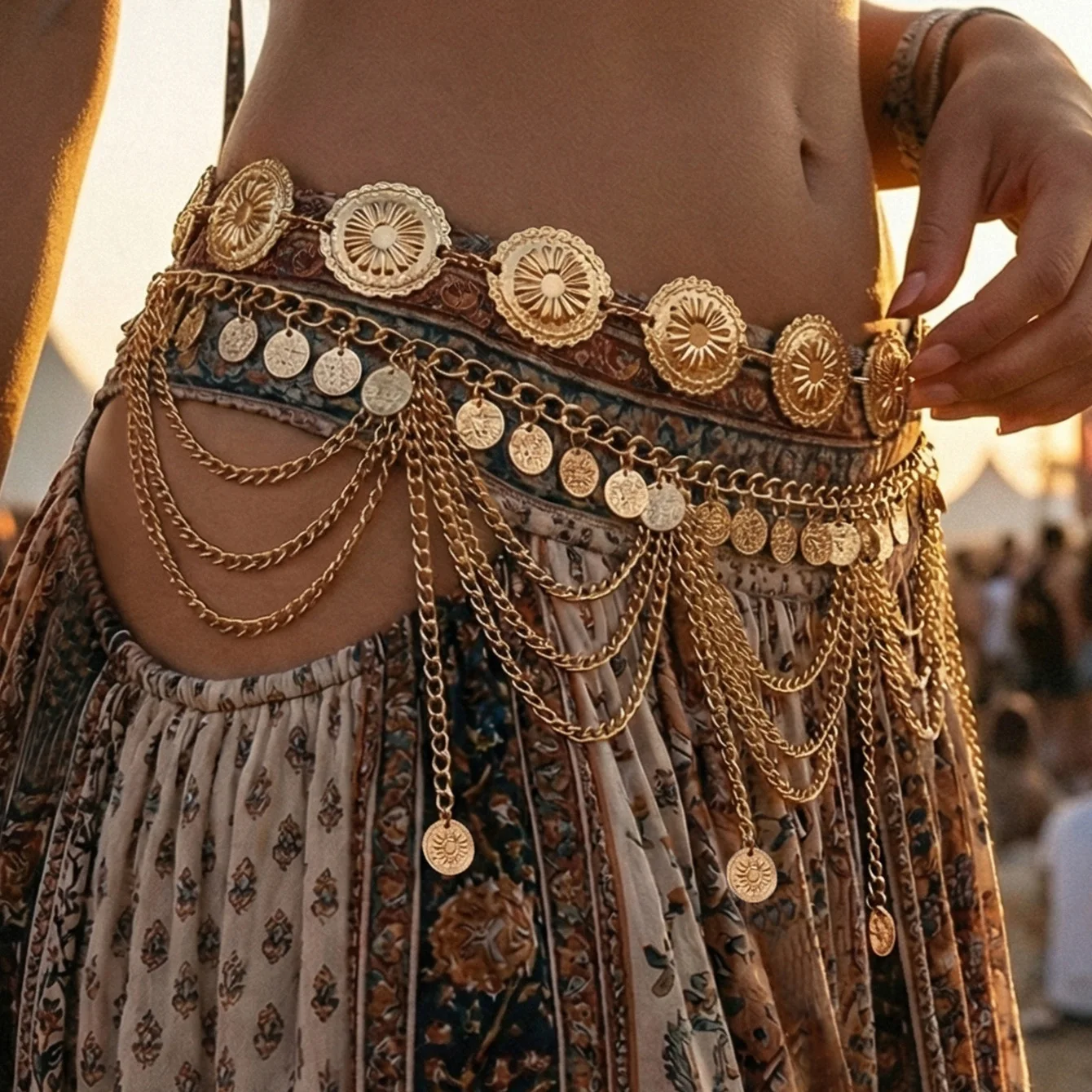Vintage Tribal Coin Fringe Waist Belly Chain Boho Gold Plated Multi-layer Body Chain for Women Festival Belly Dance Jewelry