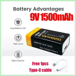 9v Original Rechargeable battery 9V 1500mAh li-ion Batteries USB 9V Battery for Multimeter Microphone Toy Remote Control KTV